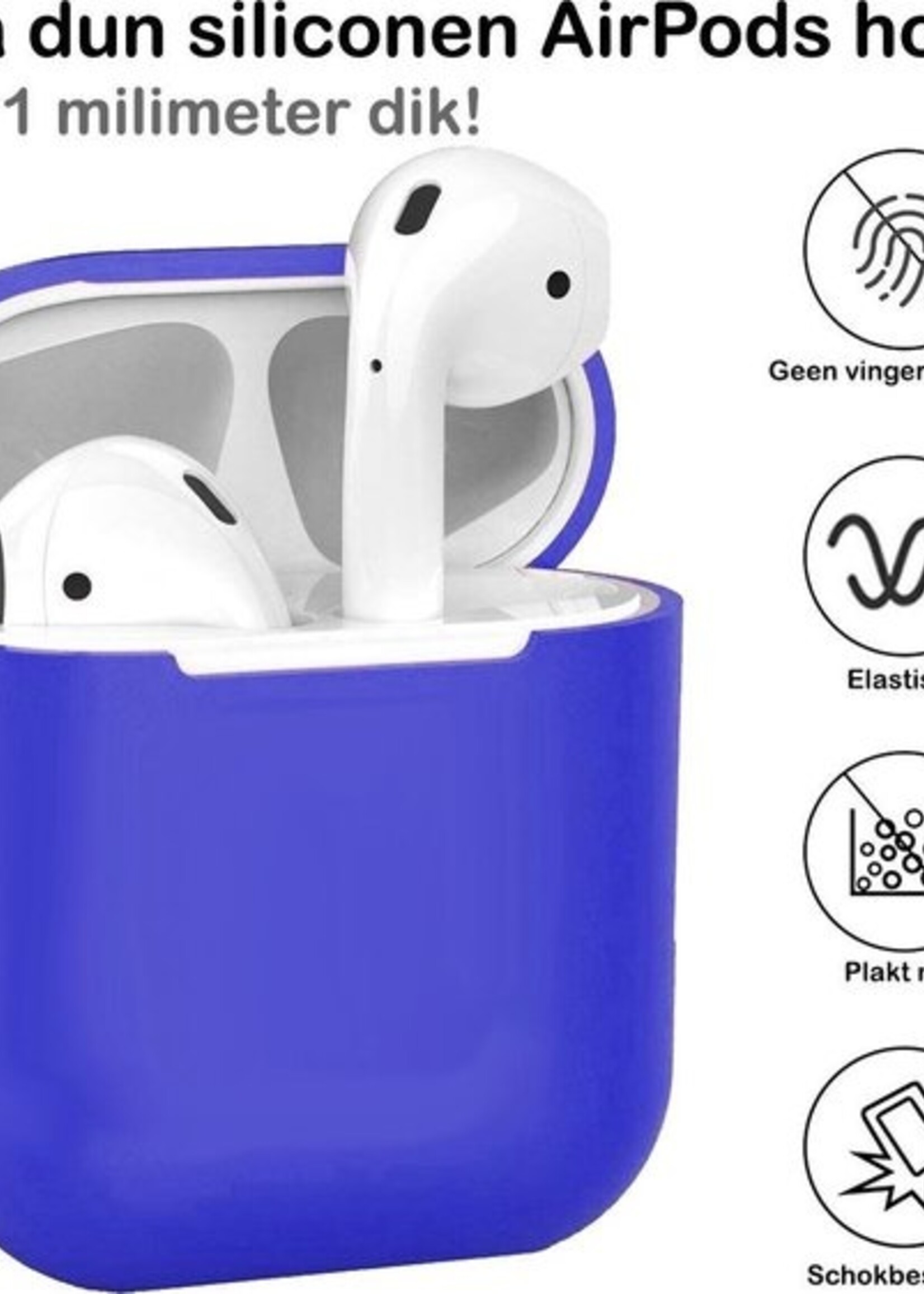 BTH Case Geschikt voor AirPods Hoesje Hoes Siliconen Met Clip Cover Dun - Hoesje Geschikt voor Apple Airpods 1/2 Siliconen Met Clip - Blauw