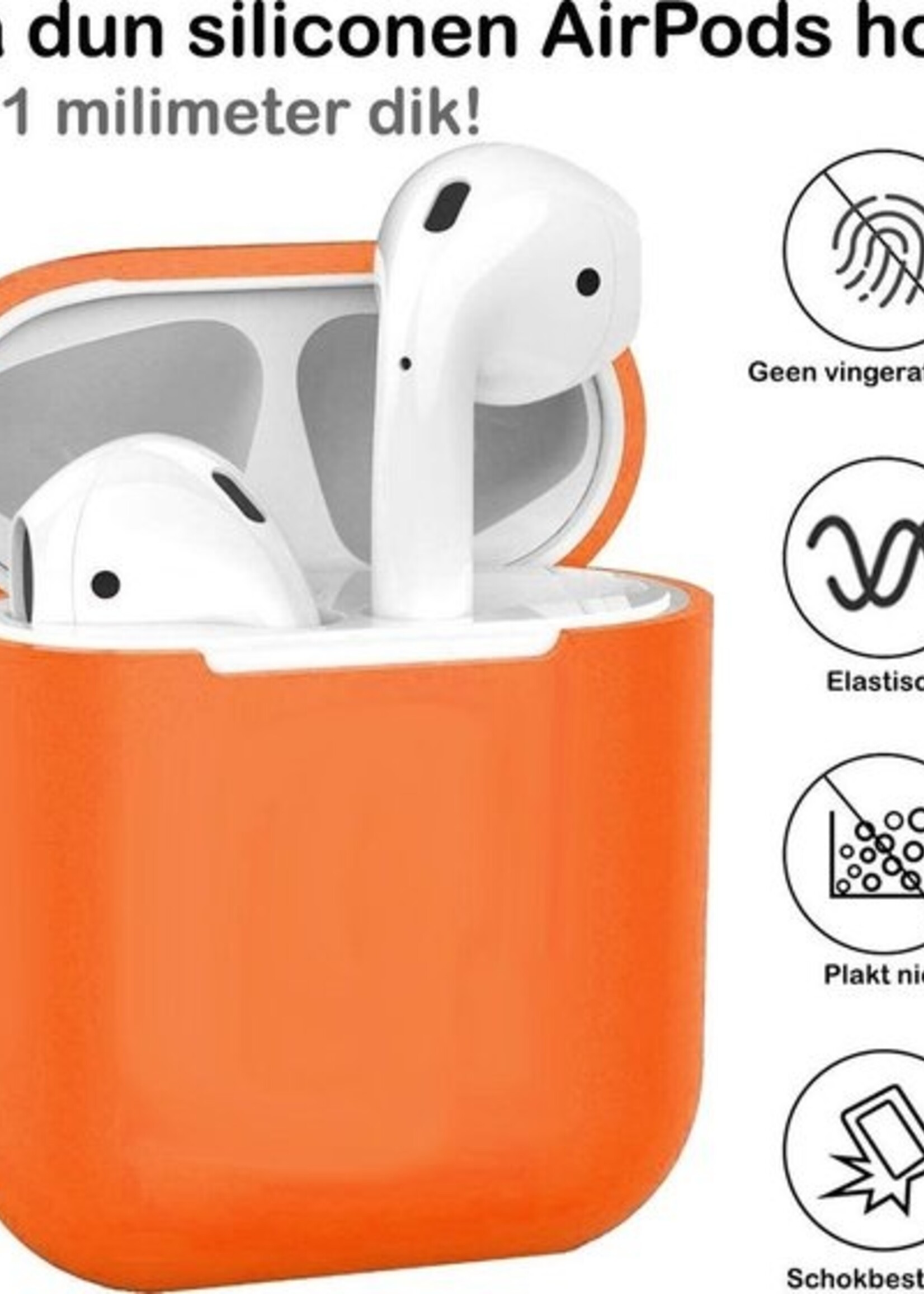 BTH Case Geschikt voor AirPods Hoesje Hoes Siliconen Met Clip Cover Dun - Hoesje Geschikt voor Apple Airpods 1/2 Siliconen Met Clip - Oranje