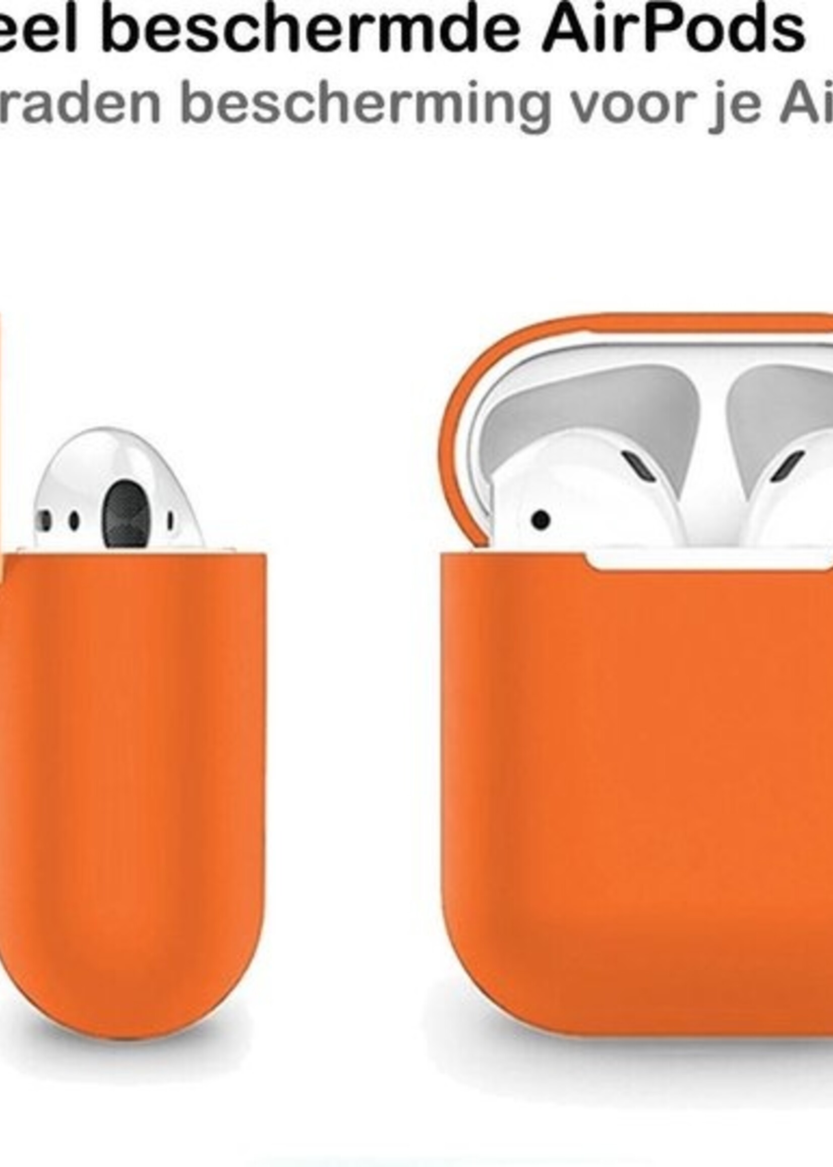 BTH Case Geschikt voor AirPods Hoesje Hoes Siliconen Met Clip Cover Dun - Hoesje Geschikt voor Apple Airpods 1/2 Siliconen Met Clip - Oranje