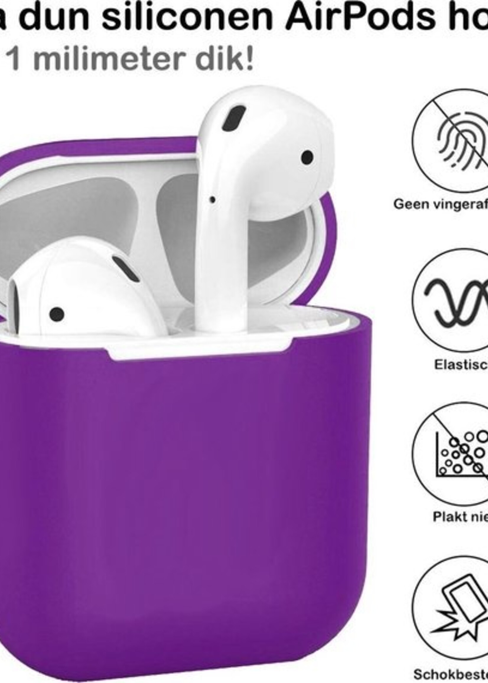 BTH Case Geschikt voor AirPods Hoesje Hoes Siliconen Met Clip Cover Dun - Hoesje Geschikt voor Apple Airpods 1/2 Siliconen Met Clip - Paars