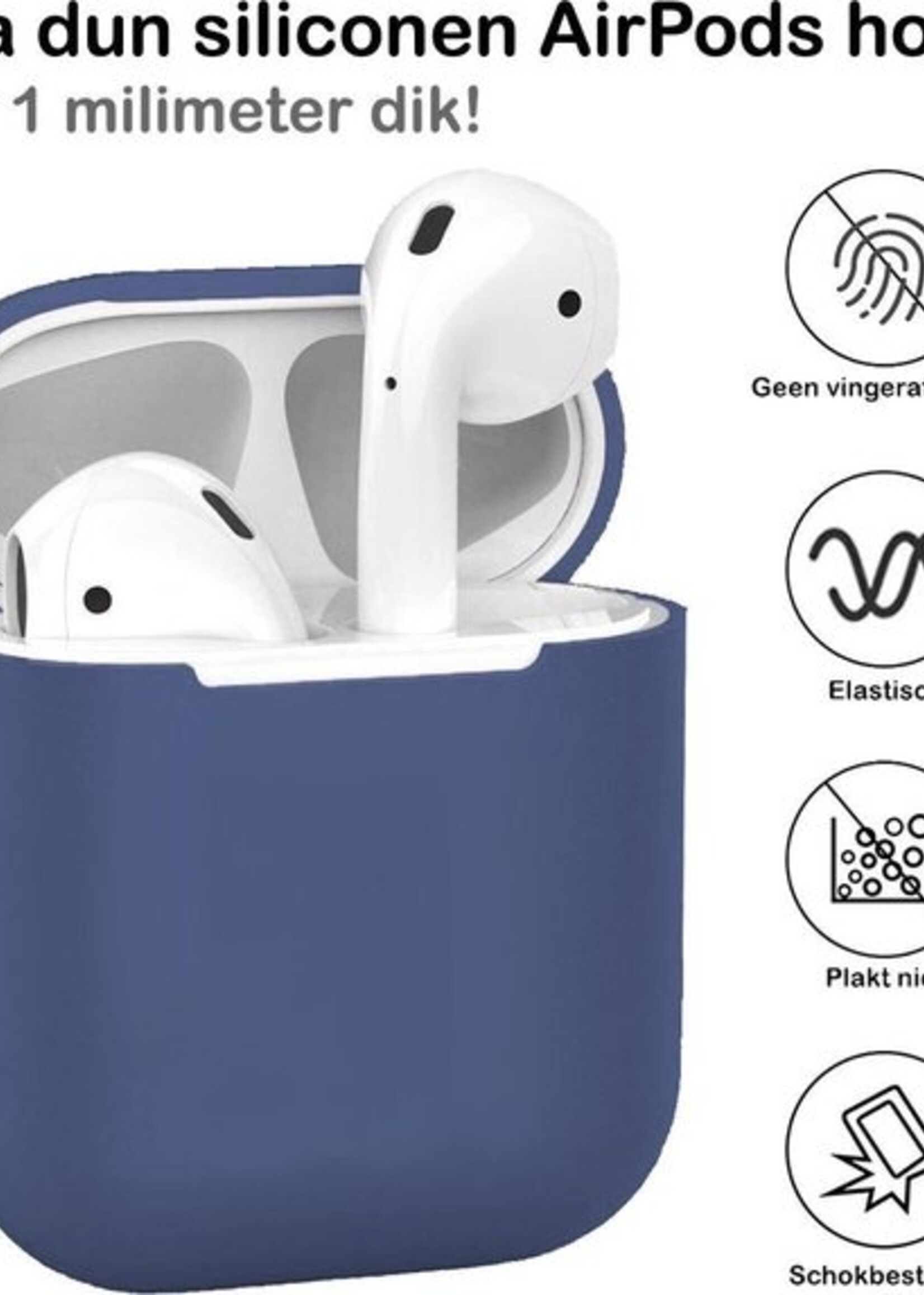 BTH Case Geschikt voor AirPods Hoesje Hoes Siliconen Met Clip Cover Dun - Hoesje Geschikt voor Apple Airpods 1/2 Siliconen Met Clip - Blauw