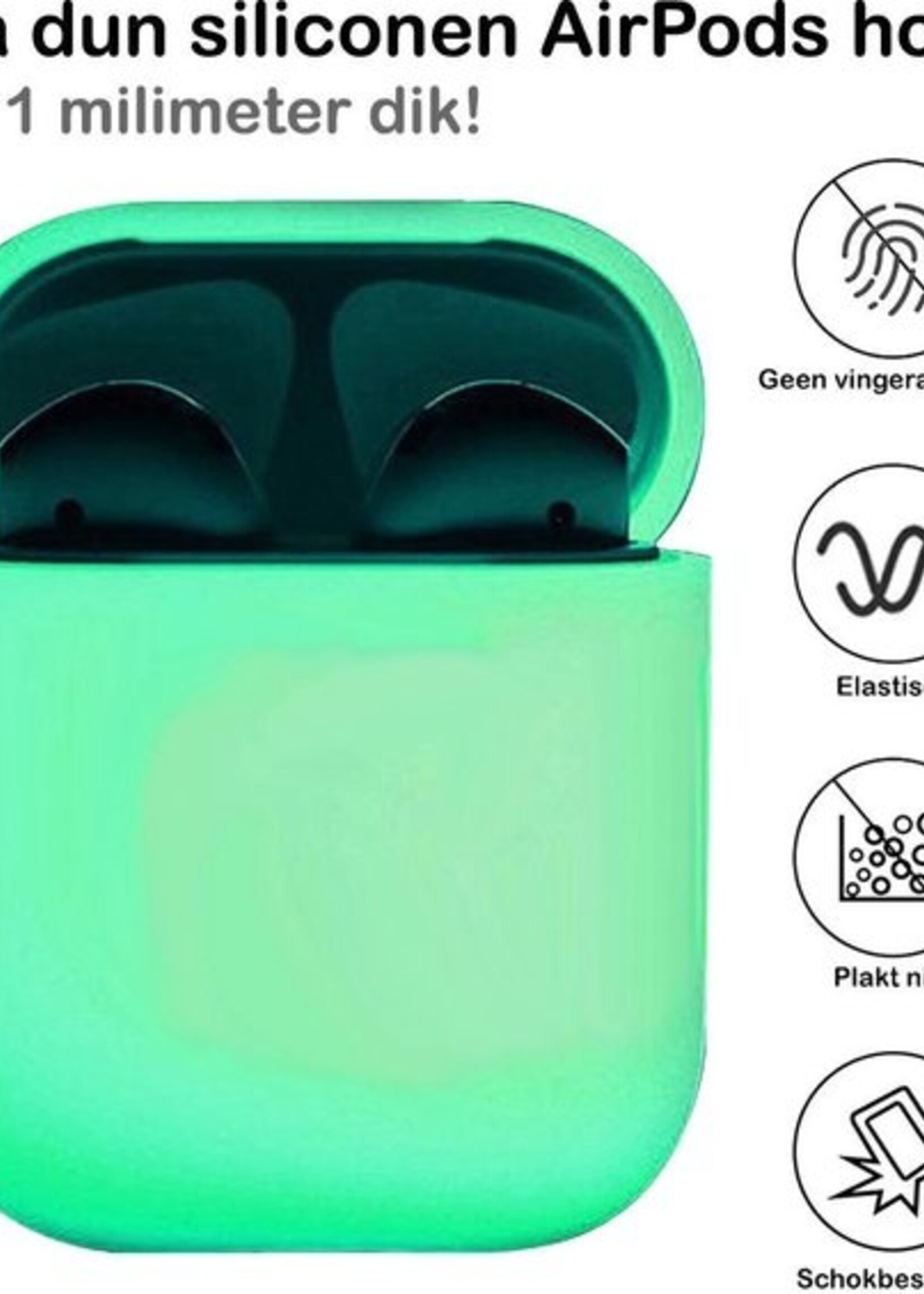 BTH Case Geschikt voor AirPods Hoesje Hoes Siliconen Met Clip Cover Dun - Hoesje Geschikt voor Apple Airpods 1/2 Siliconen Met Clip - Glow in the dark