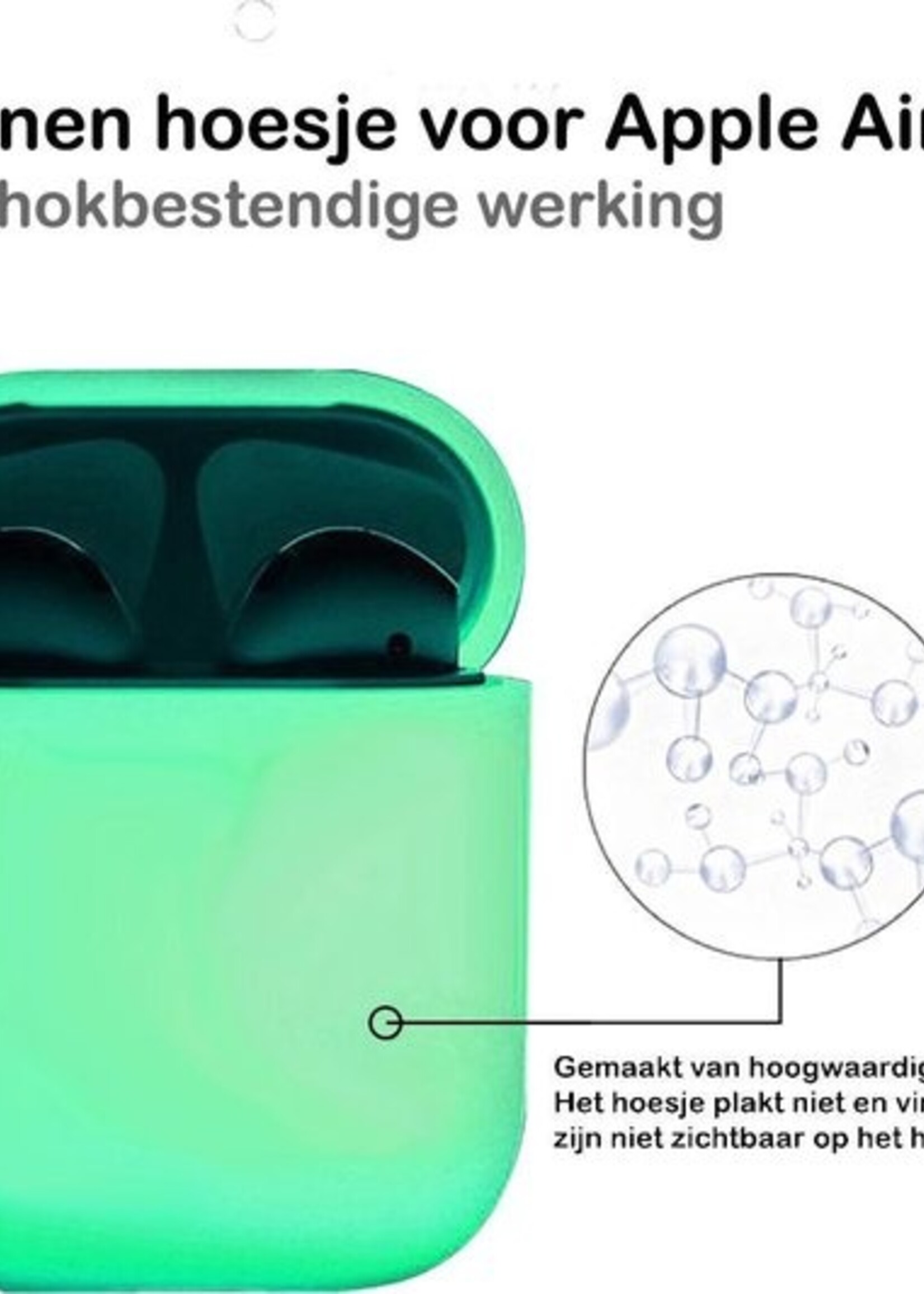 BTH Case Geschikt voor AirPods Hoesje Hoes Siliconen Met Clip Cover Dun - Hoesje Geschikt voor Apple Airpods 1/2 Siliconen Met Clip - Glow in the dark