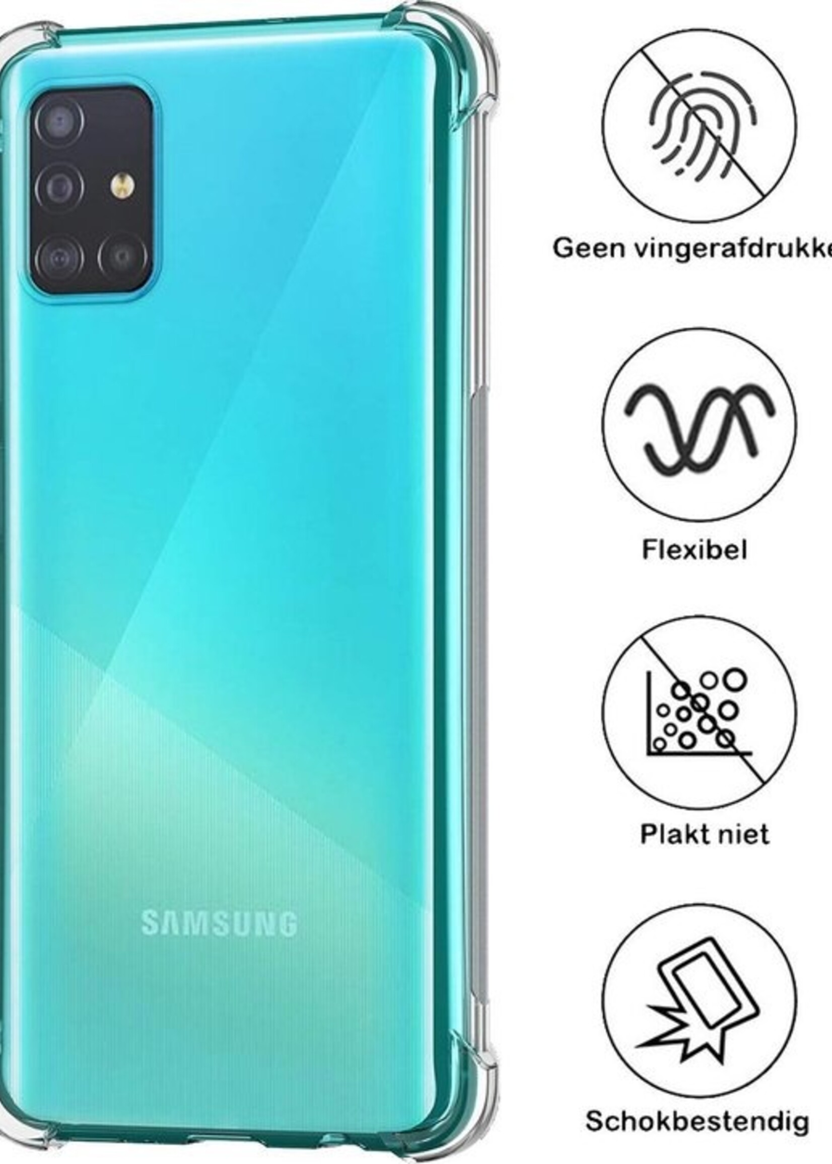 BTH Hoesje Geschikt voor Samsung A51 Hoesje Siliconen Shock Proof Case Hoes - Hoes Geschikt voor Samsung Galaxy A51 Hoes Cover Case Shockproof - Transparant