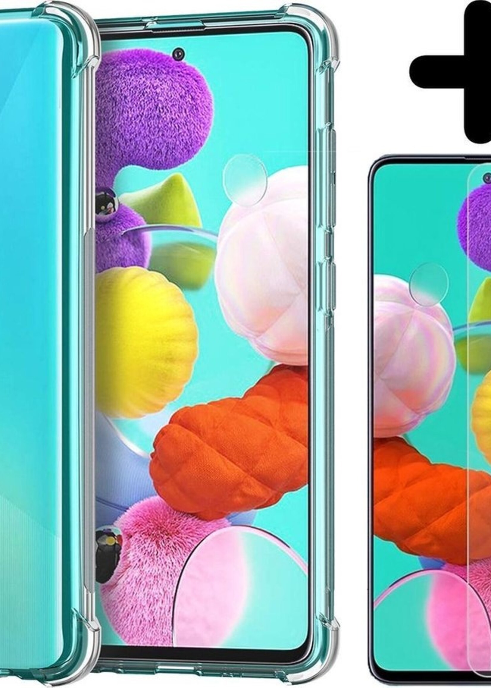 BTH Hoesje Geschikt voor Samsung A51 Hoesje Siliconen Shock Proof Case Hoes Met Screenprotector - Hoes Geschikt voor Samsung Galaxy A51 Hoes Cover Case Shockproof - Transparant