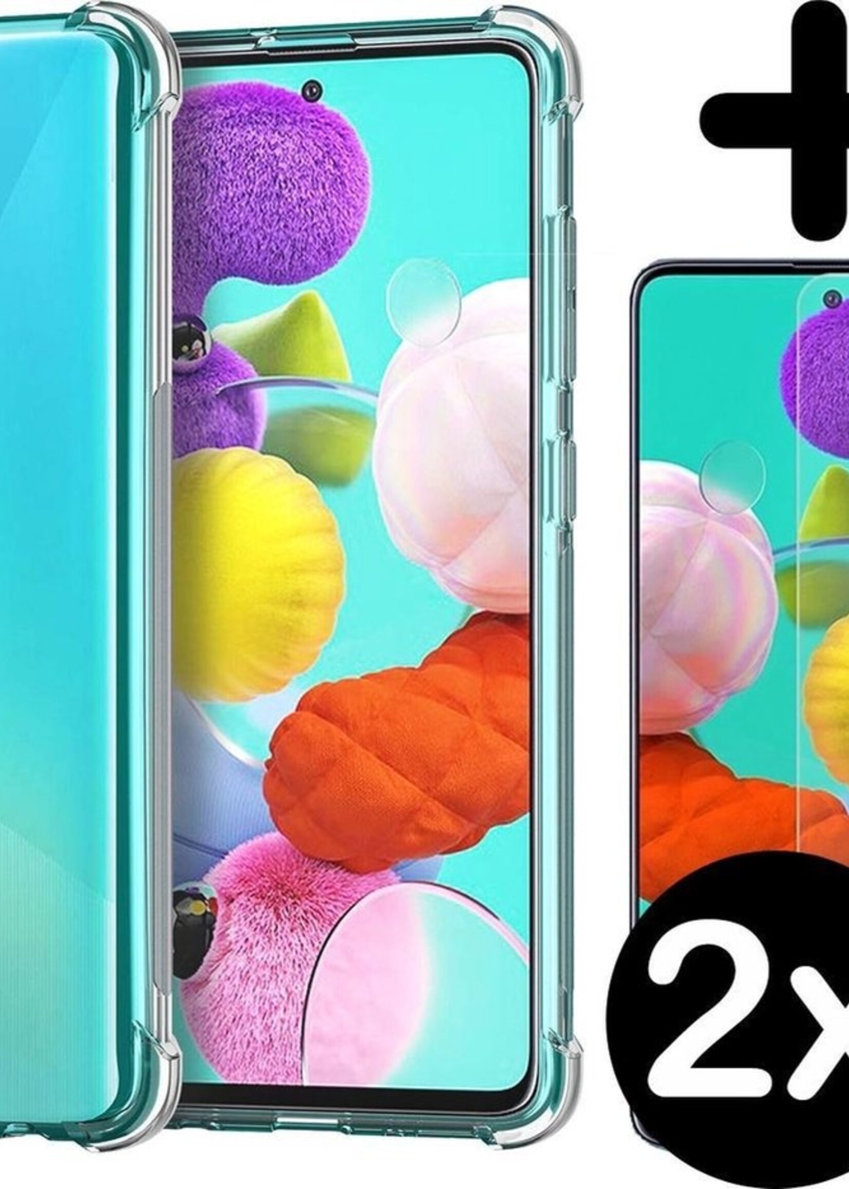 BTH Hoesje Geschikt voor Samsung A71 Hoesje Siliconen Shock Proof Case Hoes Met 2x Screenprotector - Hoes Geschikt voor Samsung Galaxy A71 Hoes Cover Case Shockproof - Transparant