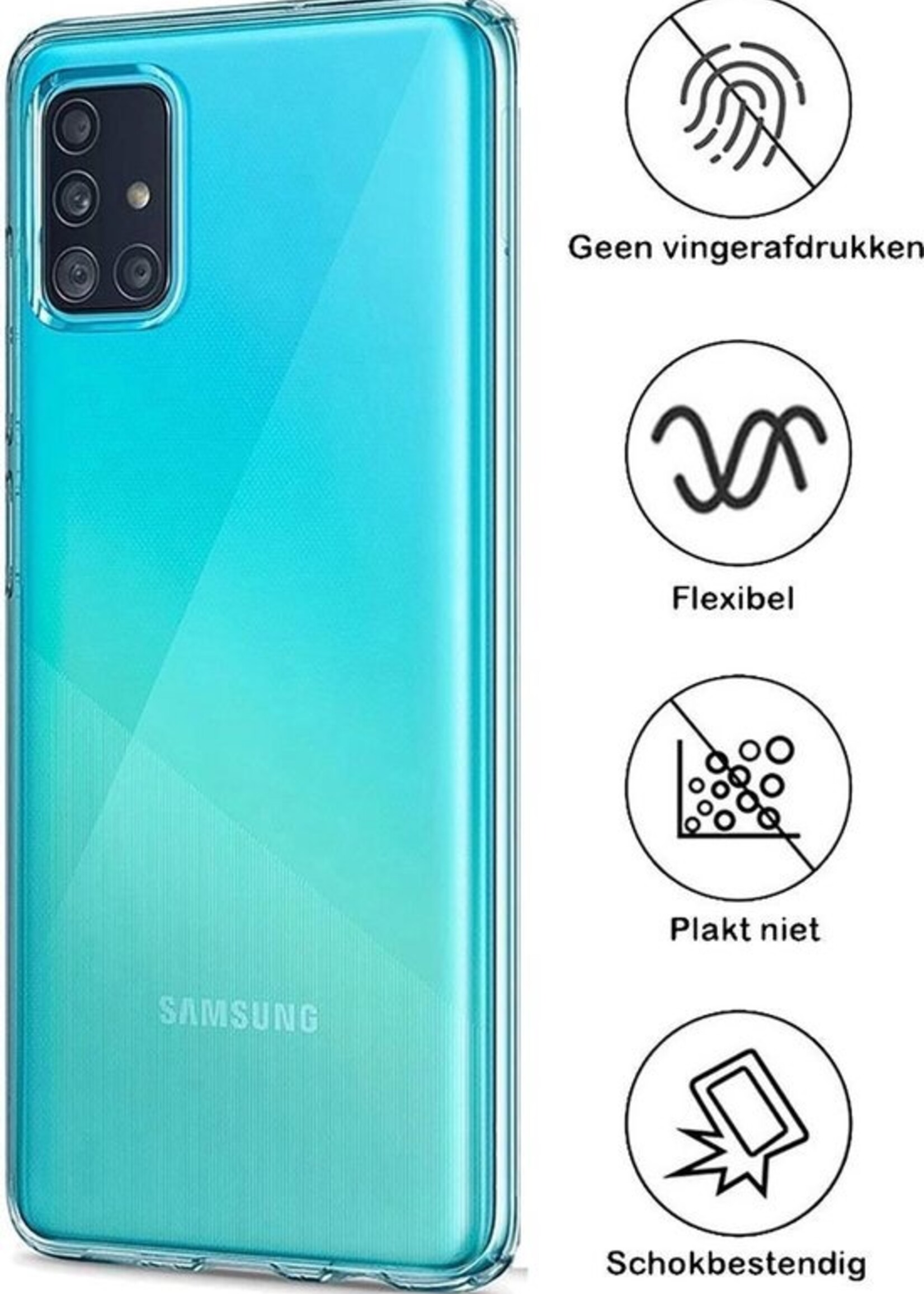BTH Hoesje Geschikt voor Samsung A71 Hoesje Siliconen Case Hoes Met 2x Screenprotector - Hoes Geschikt voor Samsung Galaxy A71 Hoes Cover Case - Transparant