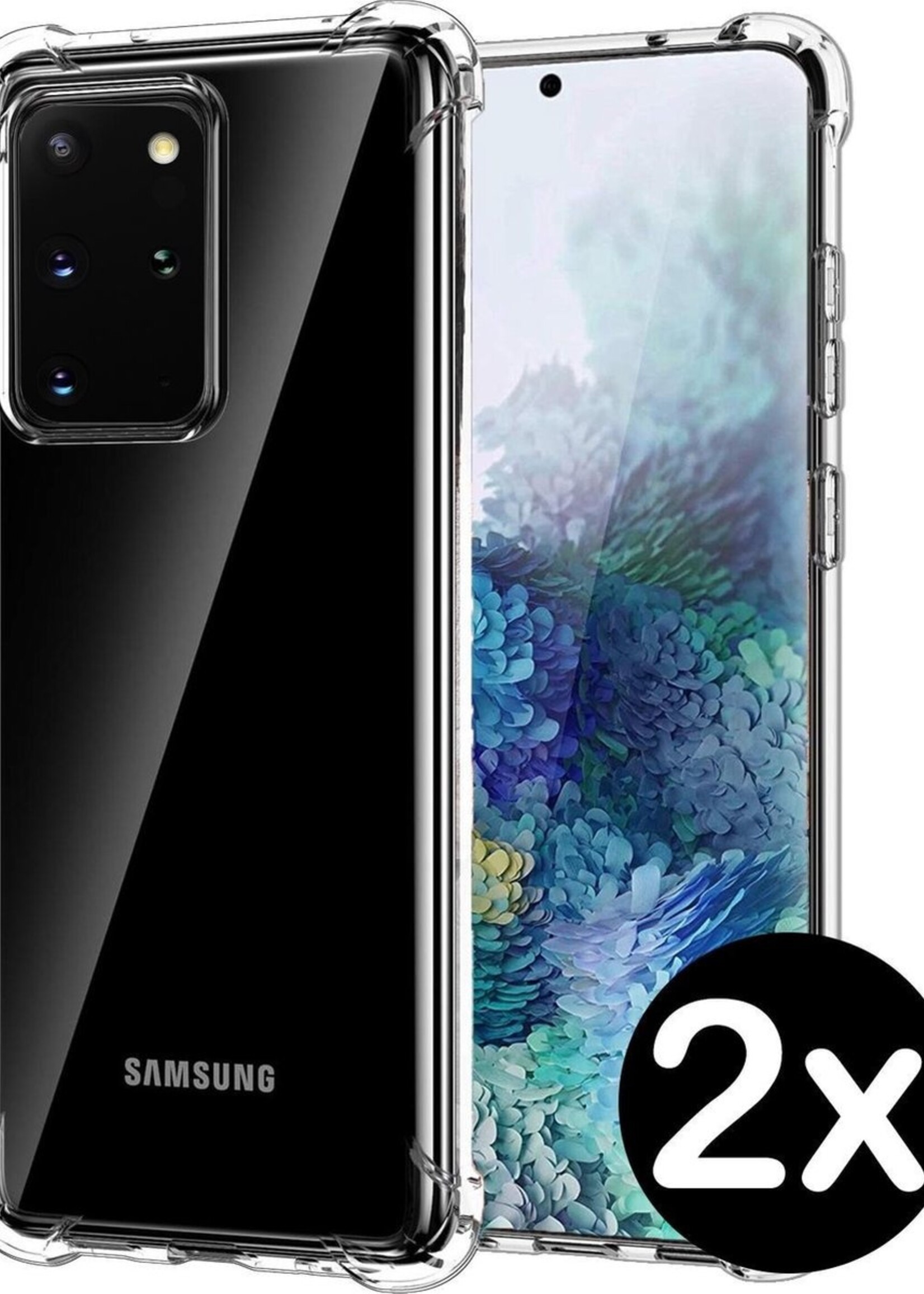 BTH Hoesje Geschikt voor Samsung S20 Plus Hoesje Siliconen Shock Proof Case Hoes - Hoes Geschikt voor Samsung Galaxy S20 Plus Hoes Cover Case Shockproof - Transparant - 2 PACK
