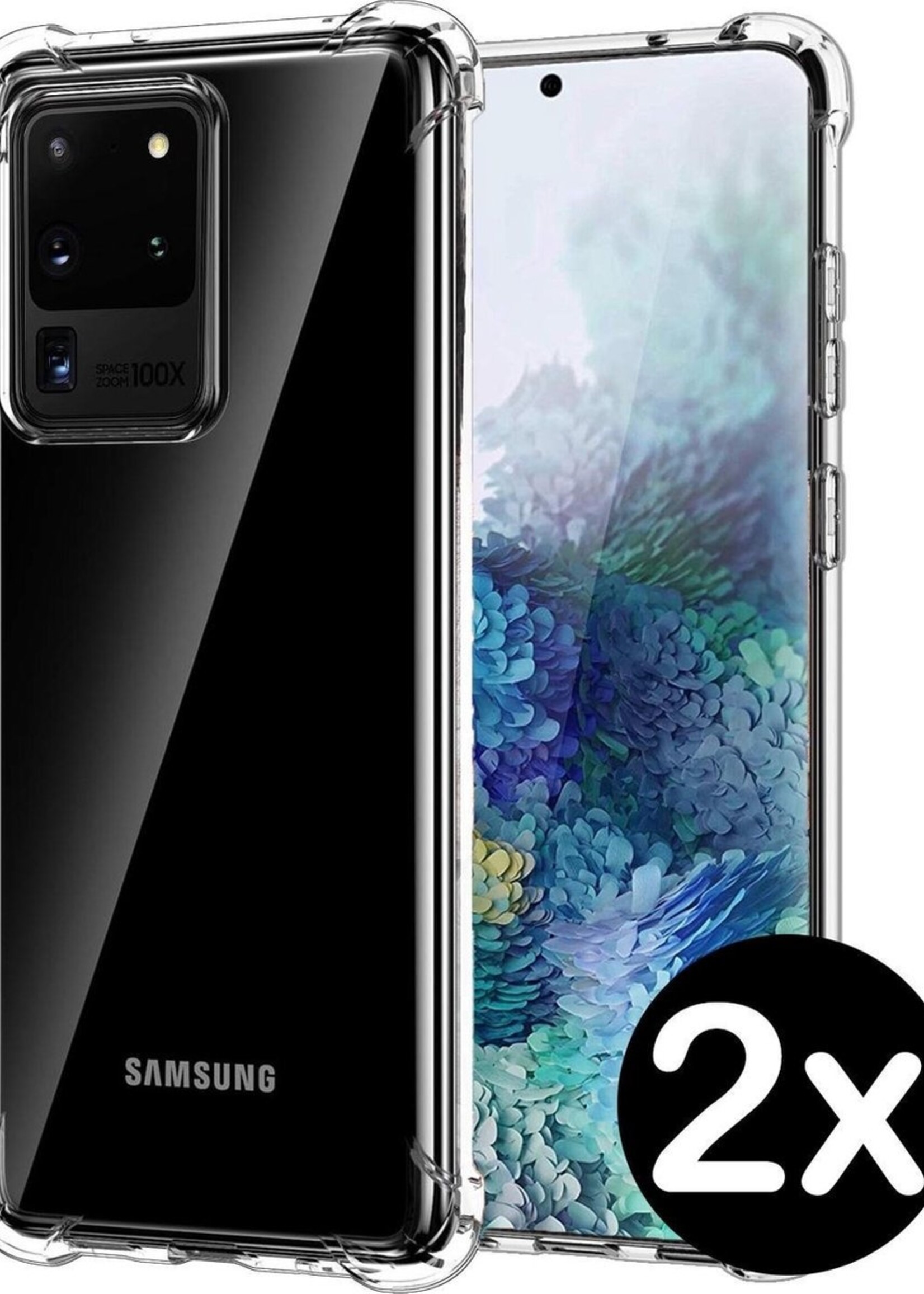 BTH Hoesje Geschikt voor Samsung S20 Ultra Hoesje Siliconen Shock Proof Case Hoes - Hoes Geschikt voor Samsung Galaxy S20 Ultra Hoes Cover Case Shockproof - Transparant - 2 PACK