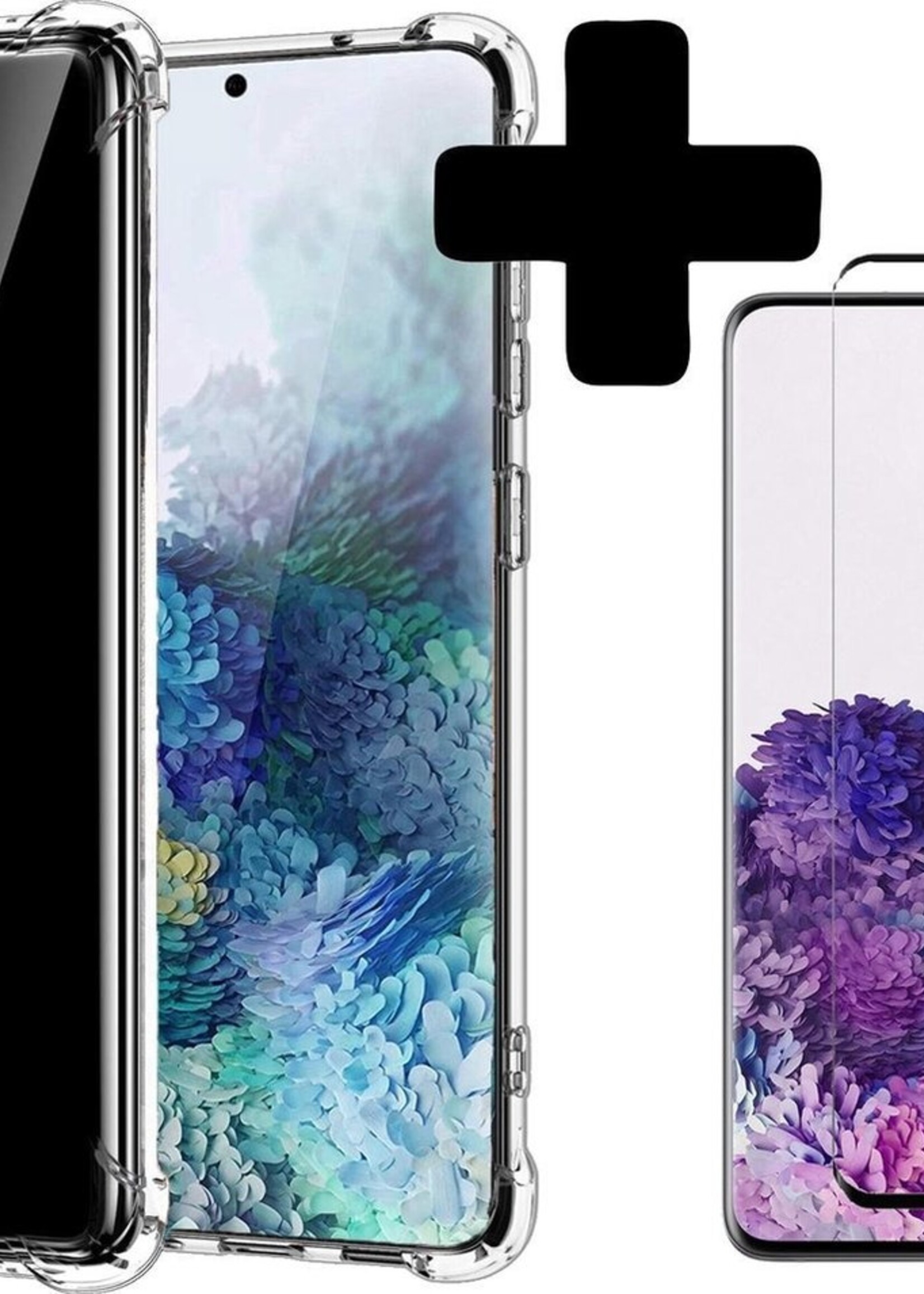 BTH Hoesje Geschikt voor Samsung S20 Plus Hoesje Siliconen Shock Proof Case Hoes Met Screenprotector - Hoes Geschikt voor Samsung Galaxy S20 Plus Hoes Cover Case Shockproof - Transparant