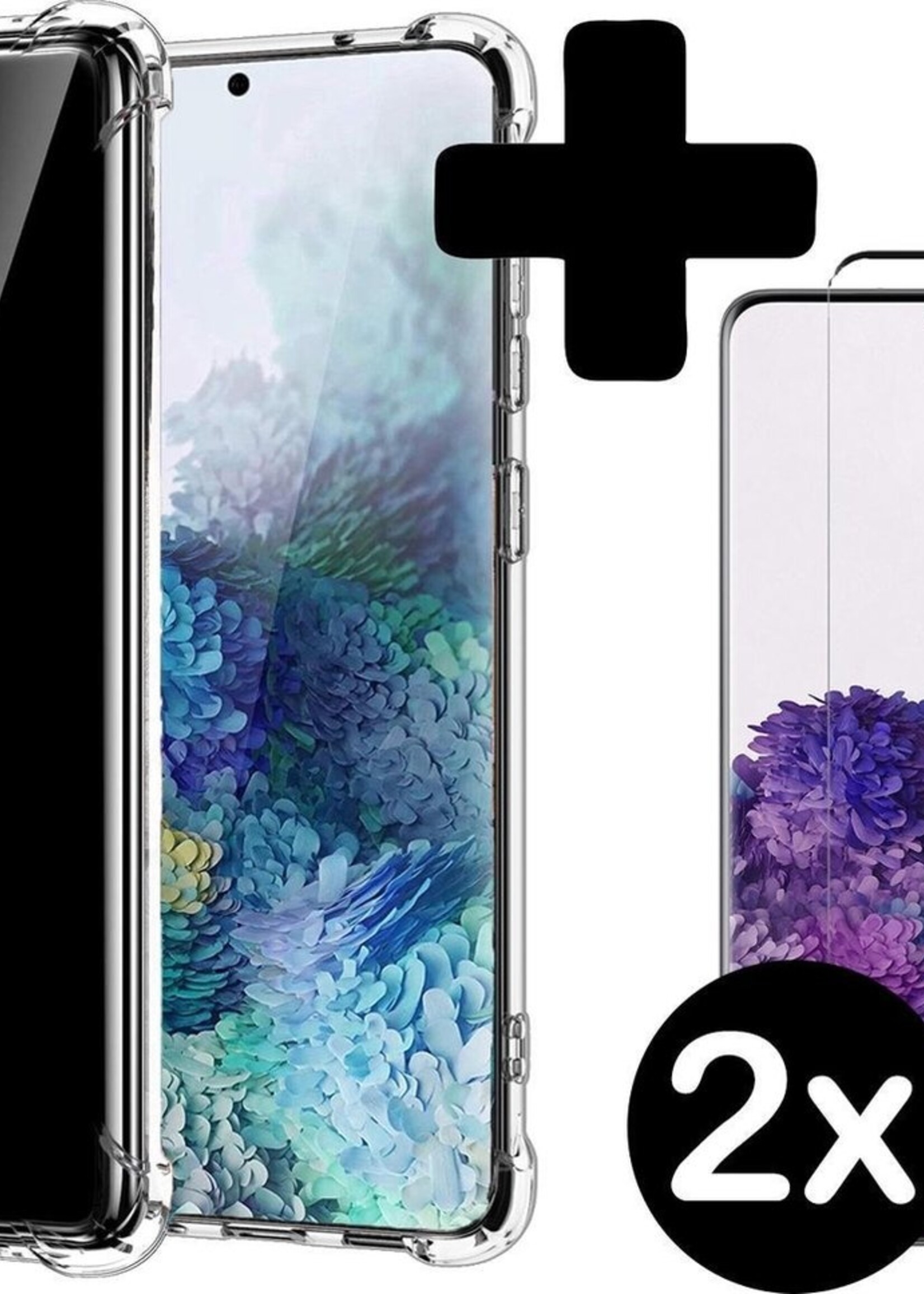 BTH Hoesje Geschikt voor Samsung S20 Plus Hoesje Siliconen Shock Proof Case Hoes Met 2x Screenprotector - Hoes Geschikt voor Samsung Galaxy S20 Plus Hoes Cover Case Shockproof - Transparant