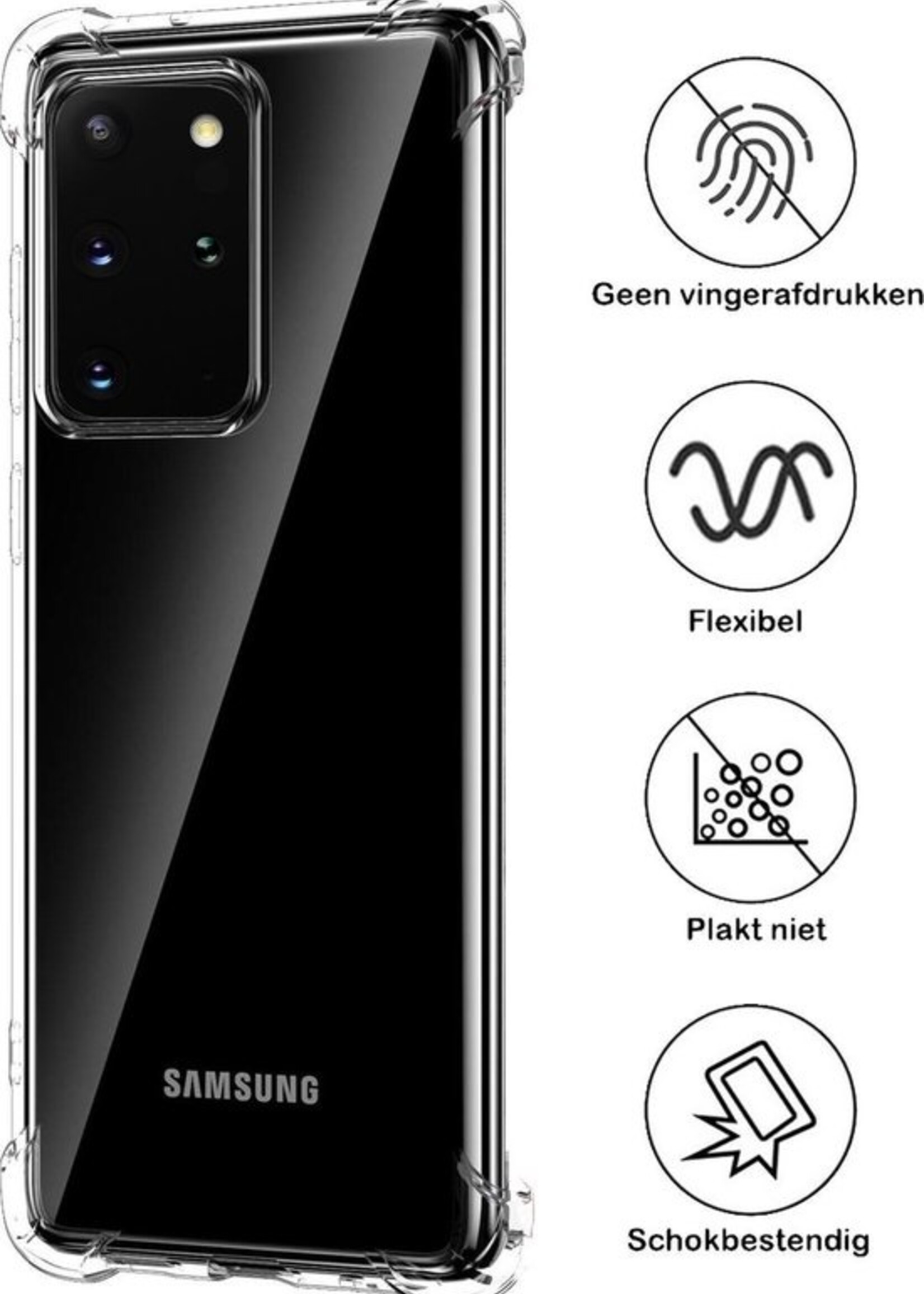 BTH Hoesje Geschikt voor Samsung S20 Plus Hoesje Siliconen Shock Proof Case Hoes Met 2x Screenprotector - Hoes Geschikt voor Samsung Galaxy S20 Plus Hoes Cover Case Shockproof - Transparant