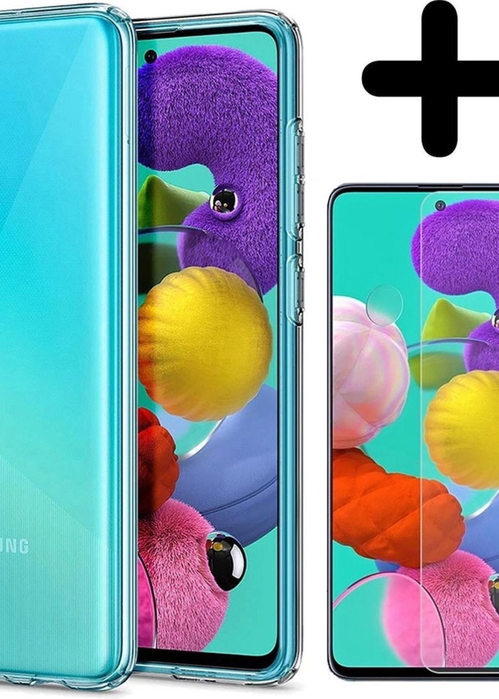 BTH Hoesje Geschikt voor Samsung A51 Hoesje Siliconen Case Hoes Met Screenprotector - Hoes Geschikt voor Samsung Galaxy A51 Hoes Cover Case - Transparant