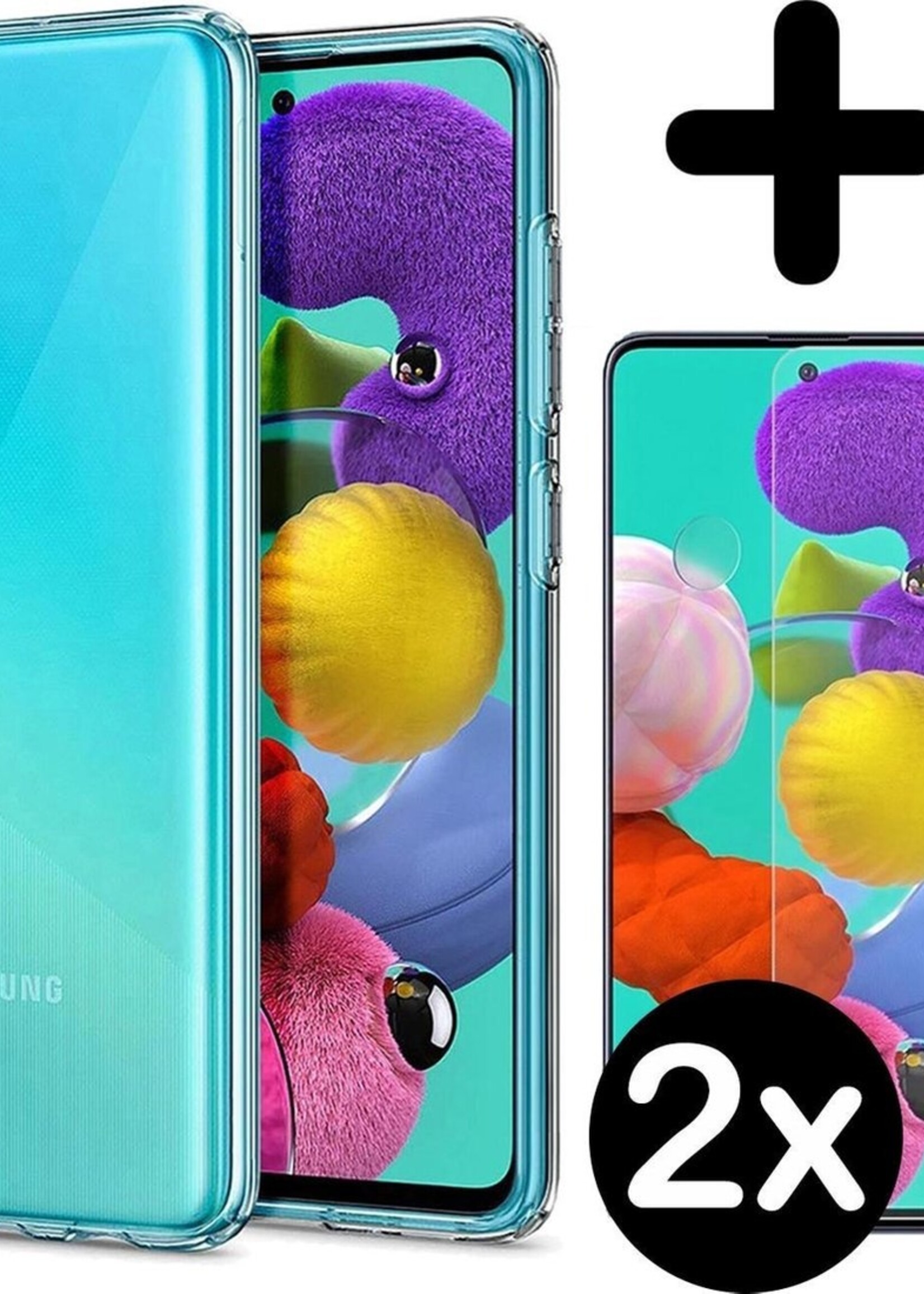 BTH Hoesje Geschikt voor Samsung A51 Hoesje Siliconen Case Hoes Met 2x Screenprotector - Hoes Geschikt voor Samsung Galaxy A51 Hoes Cover Case - Transparant