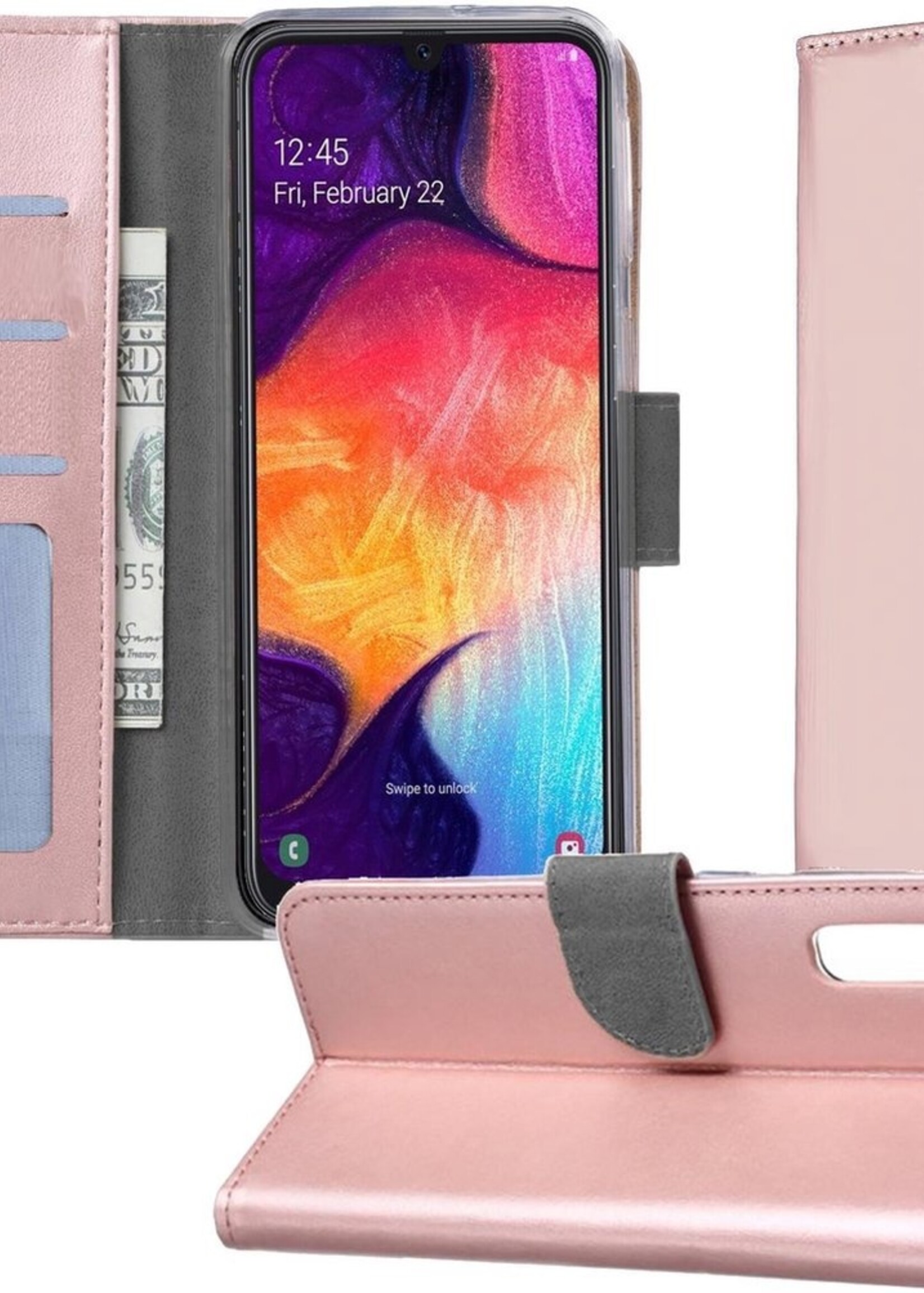 BTH Hoesje Geschikt voor Samsung Galaxy A50 Hoesje Book Case Hoes Portemonnee Cover Walletcase - Hoes Geschikt voor Samsung A50 Hoes Bookcase Hoesje - Rosé goud