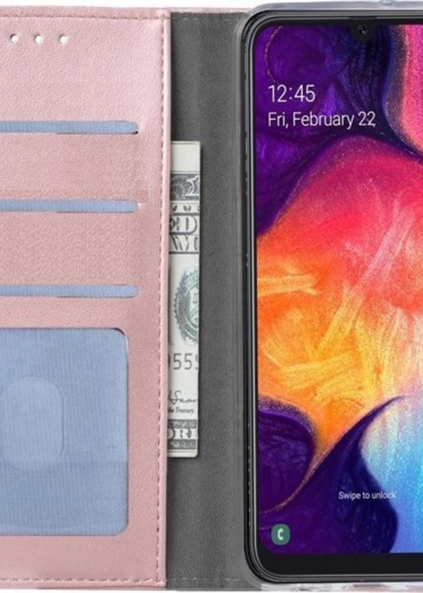 BTH Hoesje Geschikt voor Samsung Galaxy A50 Hoesje Book Case Hoes Portemonnee Cover Walletcase - Hoes Geschikt voor Samsung A50 Hoes Bookcase Hoesje - Rosé goud