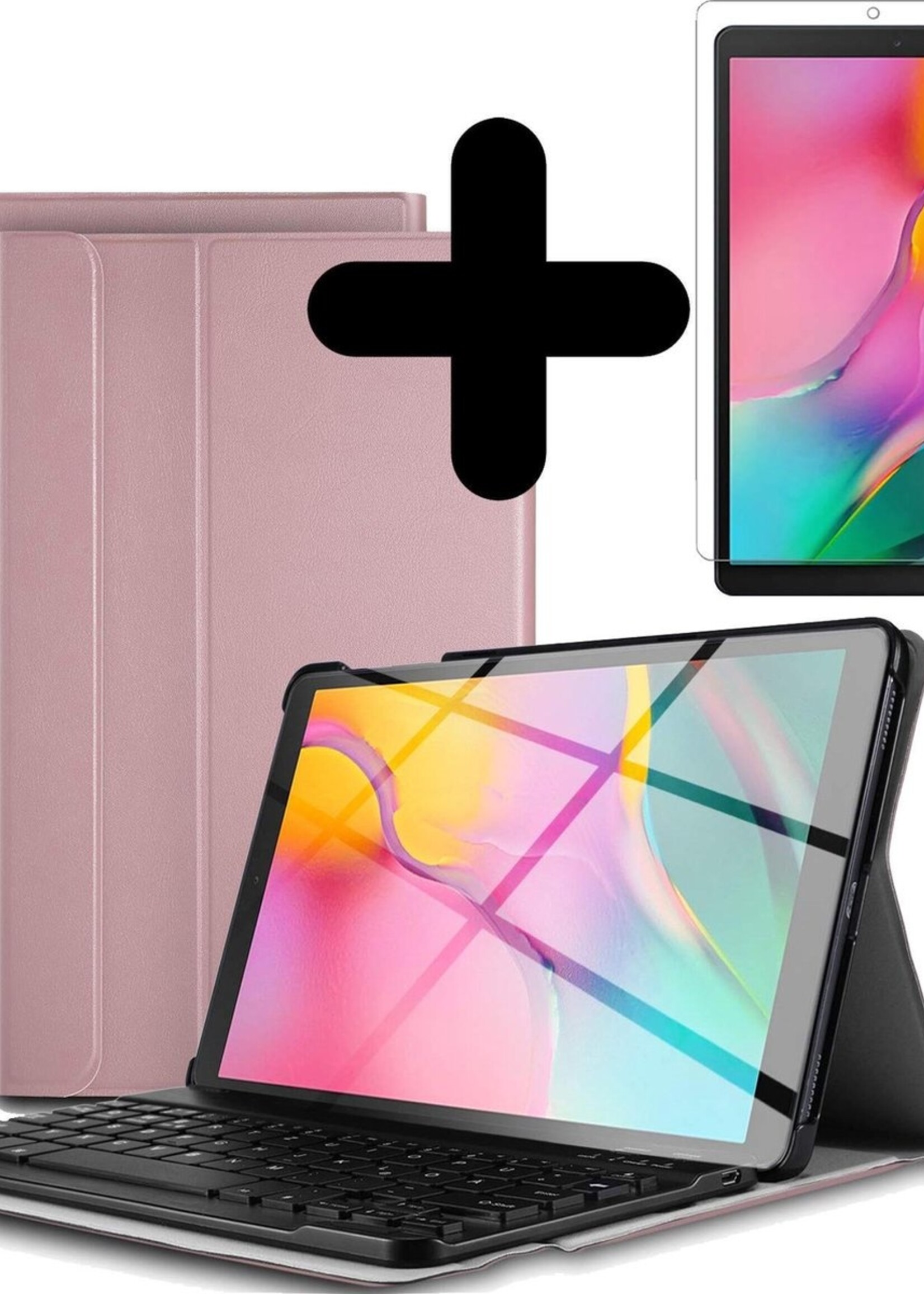 BTH Hoes Geschikt voor Samsung Galaxy Tab A 10.1 2019 Hoes Toetsenbord Hoesje Keyboard Case Cover Met Screenprotector - Hoesje Geschikt voor Samsung Tab A 10.1 (2019) Hoes Toetsenbord Case - Rosé goud