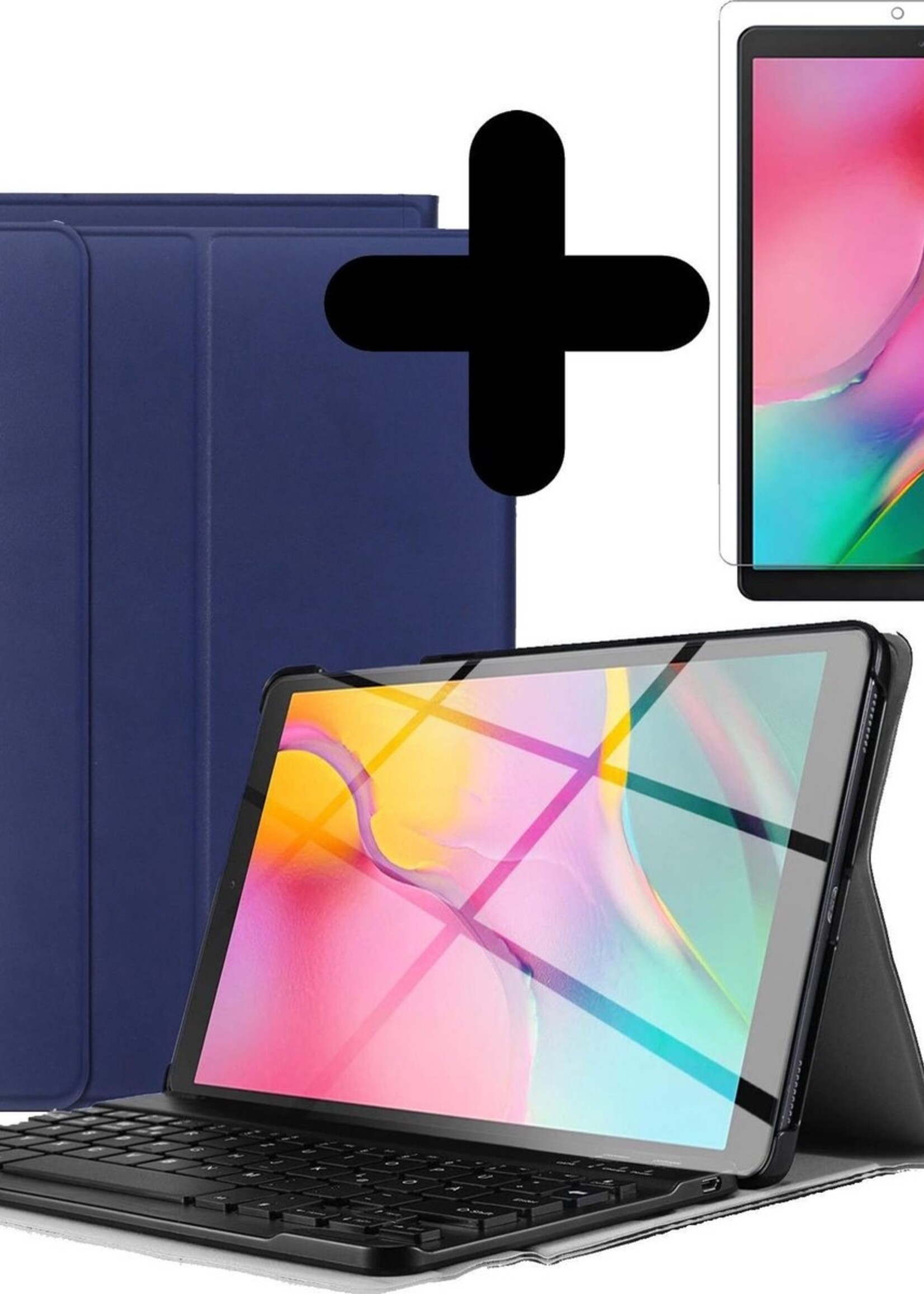 BTH Hoes Geschikt voor Samsung Galaxy Tab A 10.1 2019 Hoes Toetsenbord Hoesje Keyboard Case Cover Met Screenprotector - Hoesje Geschikt voor Samsung Tab A 10.1 (2019) Hoes Toetsenbord Case - Donkerblauw