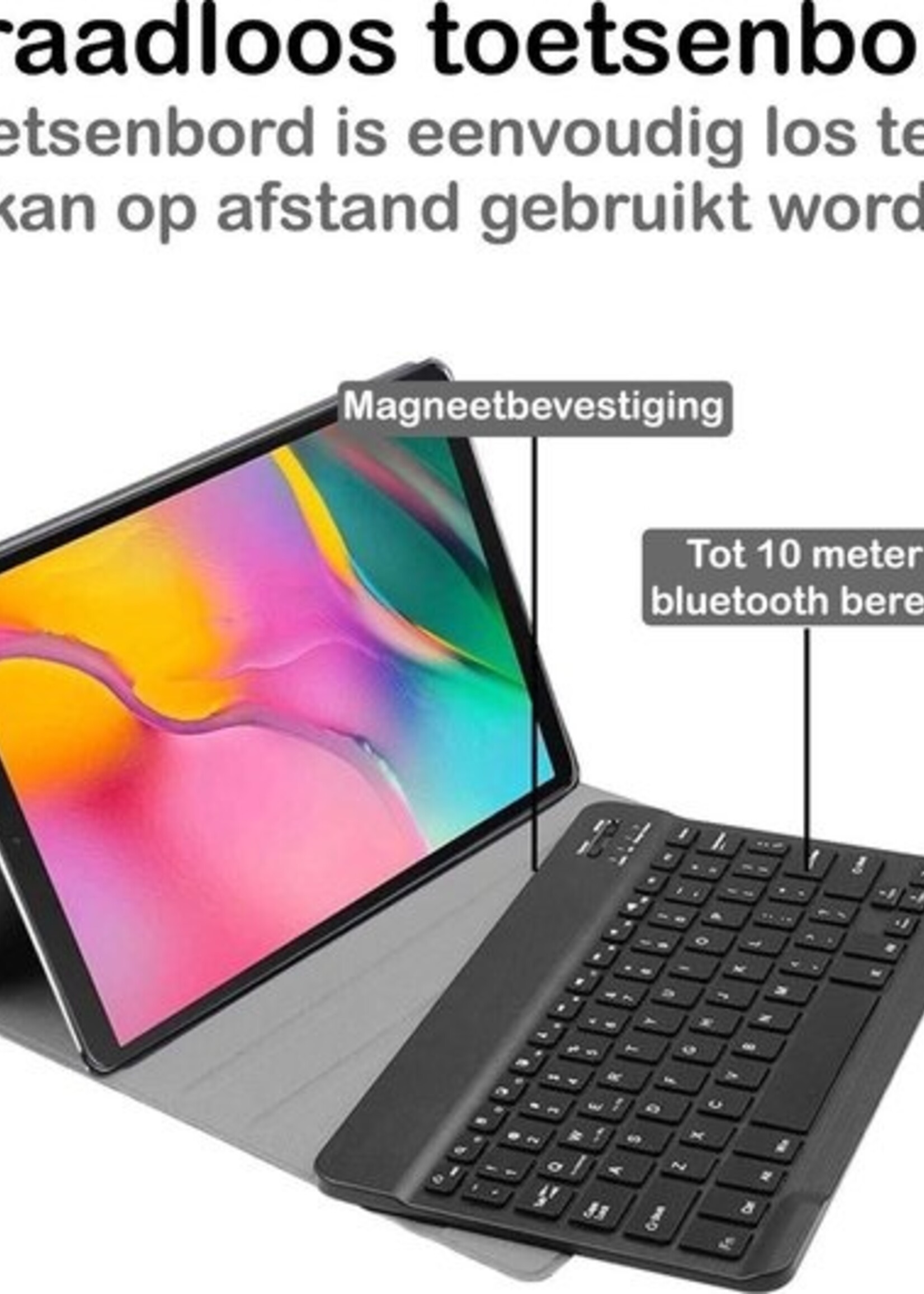 BTH Hoes Geschikt voor Samsung Galaxy Tab A 10.1 2019 Hoes Toetsenbord Hoesje Keyboard Case Cover Met Screenprotector - Hoesje Geschikt voor Samsung Tab A 10.1 (2019) Hoes Toetsenbord Case - Donkerblauw