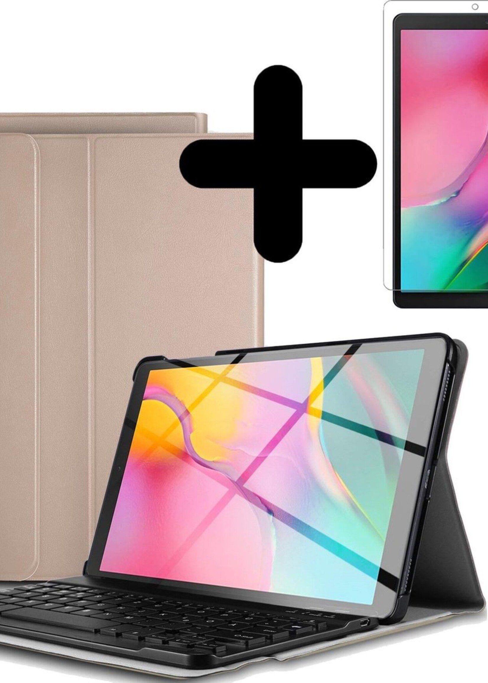 BTH Hoes Geschikt voor Samsung Galaxy Tab A 10.1 2019 Hoes Toetsenbord Hoesje Keyboard Case Cover Met Screenprotector - Hoesje Geschikt voor Samsung Tab A 10.1 (2019) Hoes Toetsenbord Case - Goud