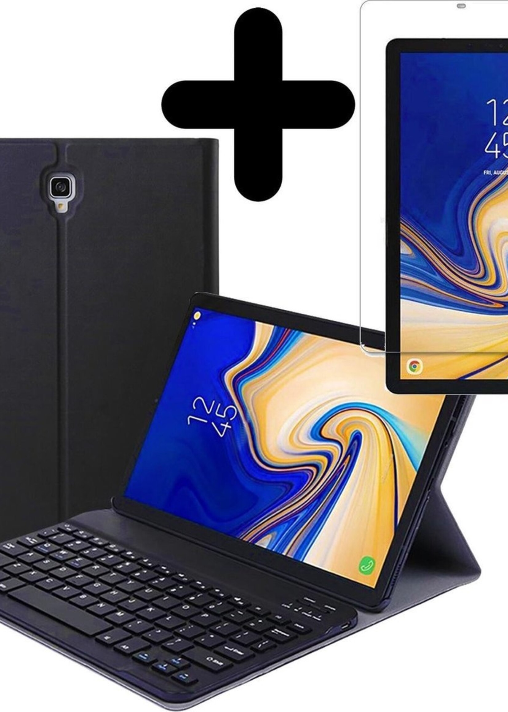 BTH Hoes Geschikt voor Samsung Galaxy Tab A 10.5 2018 Hoes Toetsenbord Hoesje Keyboard Case Cover Met Screenprotector - Hoesje Geschikt voor Samsung Tab A 10.5 (2018) Hoes Toetsenbord Case - Zwart