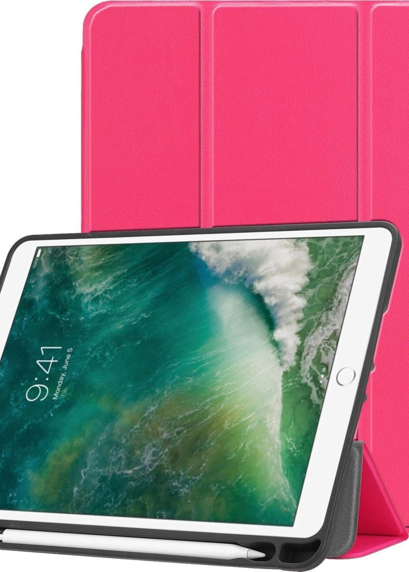 BTH Hoes Geschikt voor iPad Air 2 Hoes Book Case Hoesje Trifold Cover - Hoesje Geschikt voor iPad Air 2 Hoesje Bookcase - Roze
