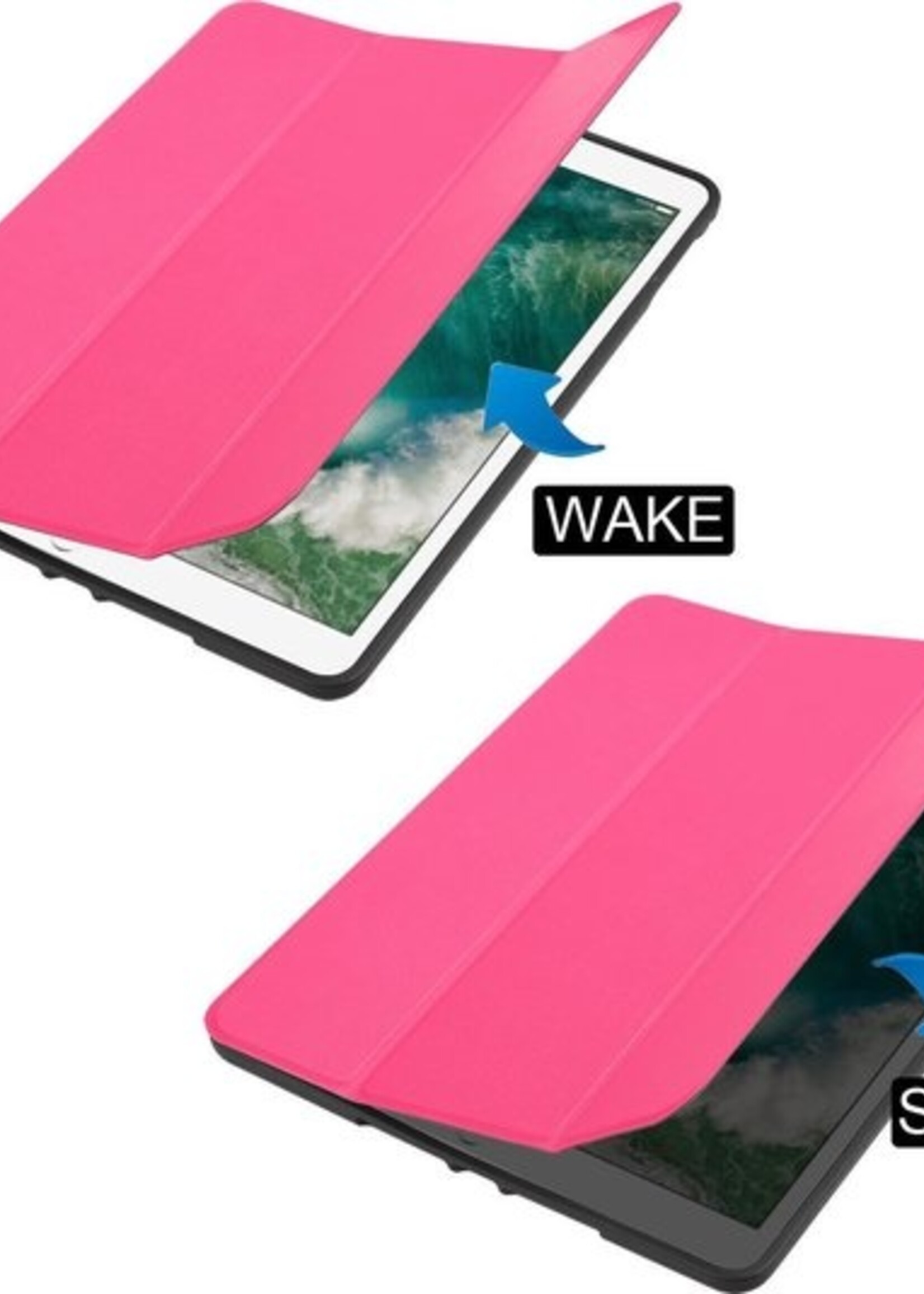 BTH Hoes Geschikt voor iPad Air 2 Hoes Book Case Hoesje Trifold Cover - Hoesje Geschikt voor iPad Air 2 Hoesje Bookcase - Roze