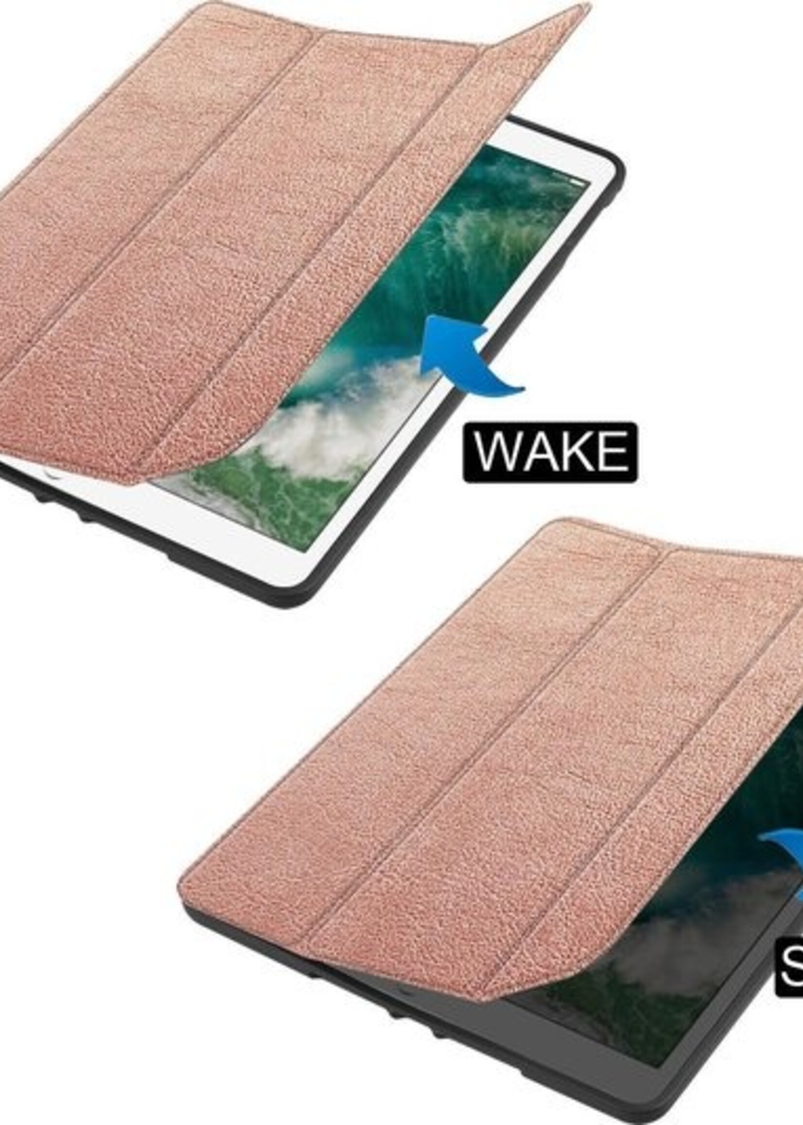 BTH Hoes Geschikt voor iPad Air 2 Hoes Book Case Hoesje Trifold Cover - Hoesje Geschikt voor iPad Air 2 Hoesje Bookcase - Rosé goud
