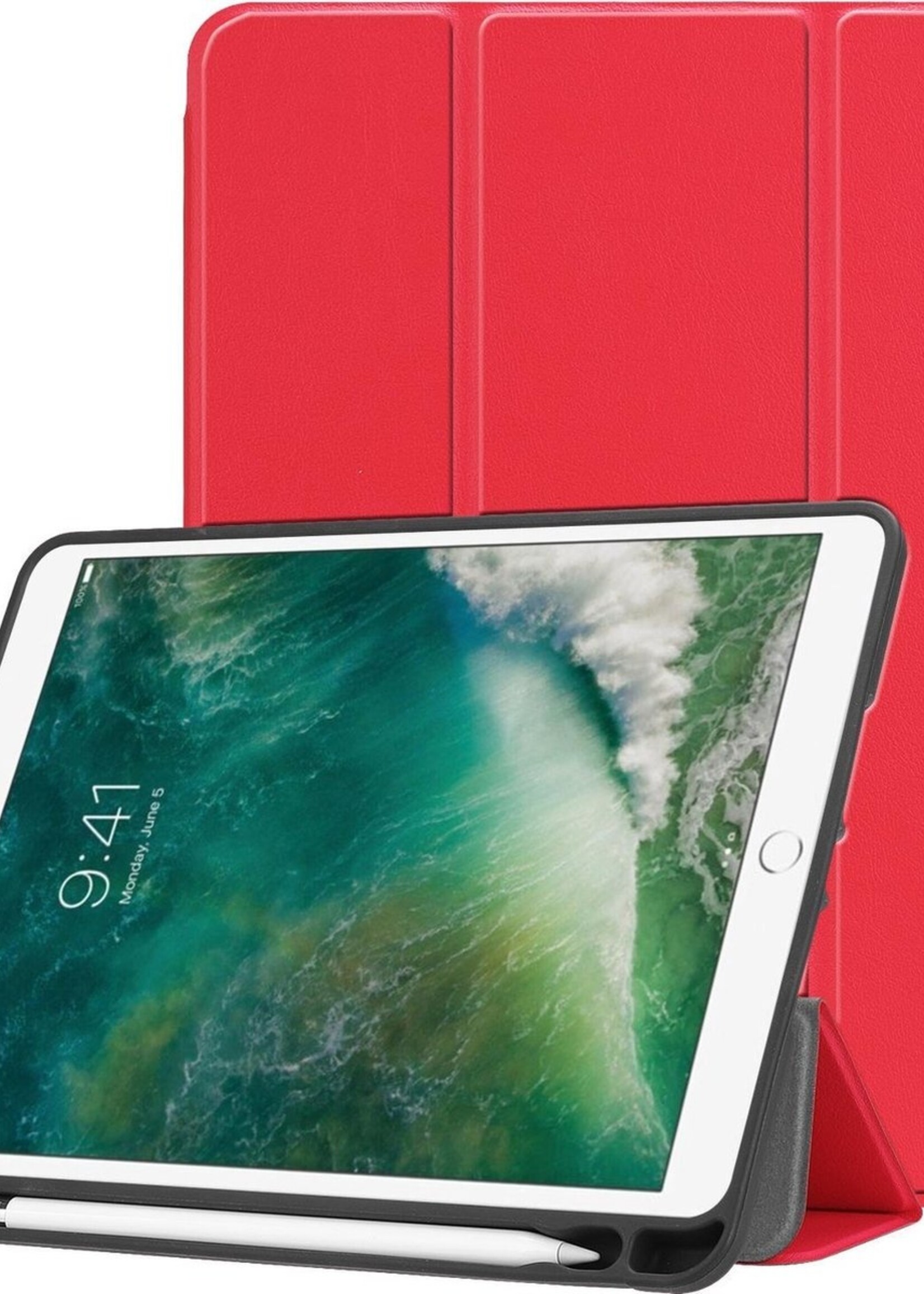 BTH Hoes Geschikt voor iPad Air 2 Hoes Book Case Hoesje Trifold Cover - Hoesje Geschikt voor iPad Air 2 Hoesje Bookcase - Rood