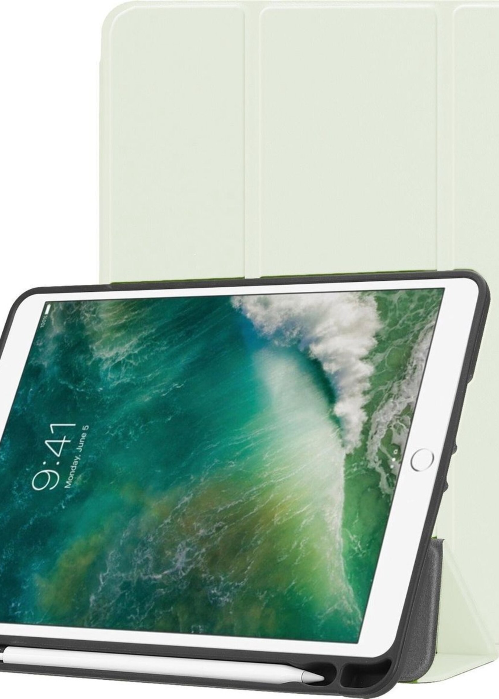 BTH Hoes Geschikt voor iPad Air 2 Hoes Book Case Hoesje Trifold Cover - Hoesje Geschikt voor iPad Air 2 Hoesje Bookcase - Wit