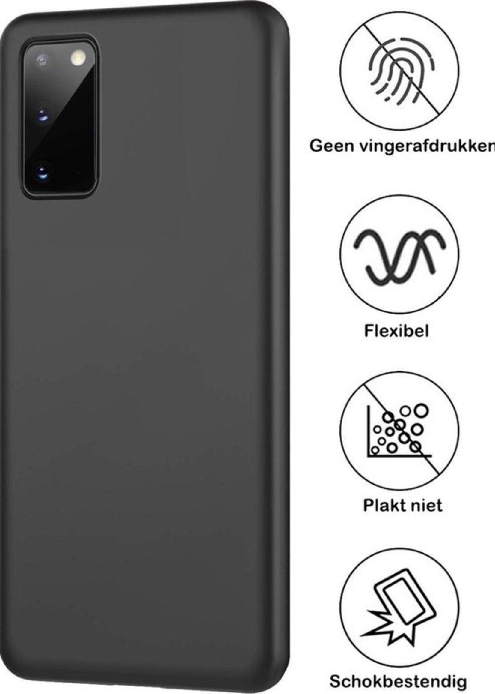BTH Hoesje Geschikt voor Samsung S20 Hoesje Siliconen Case Hoes Met Screenprotector - Hoes Geschikt voor Samsung Galaxy S20 Hoes Cover Case - Zwart