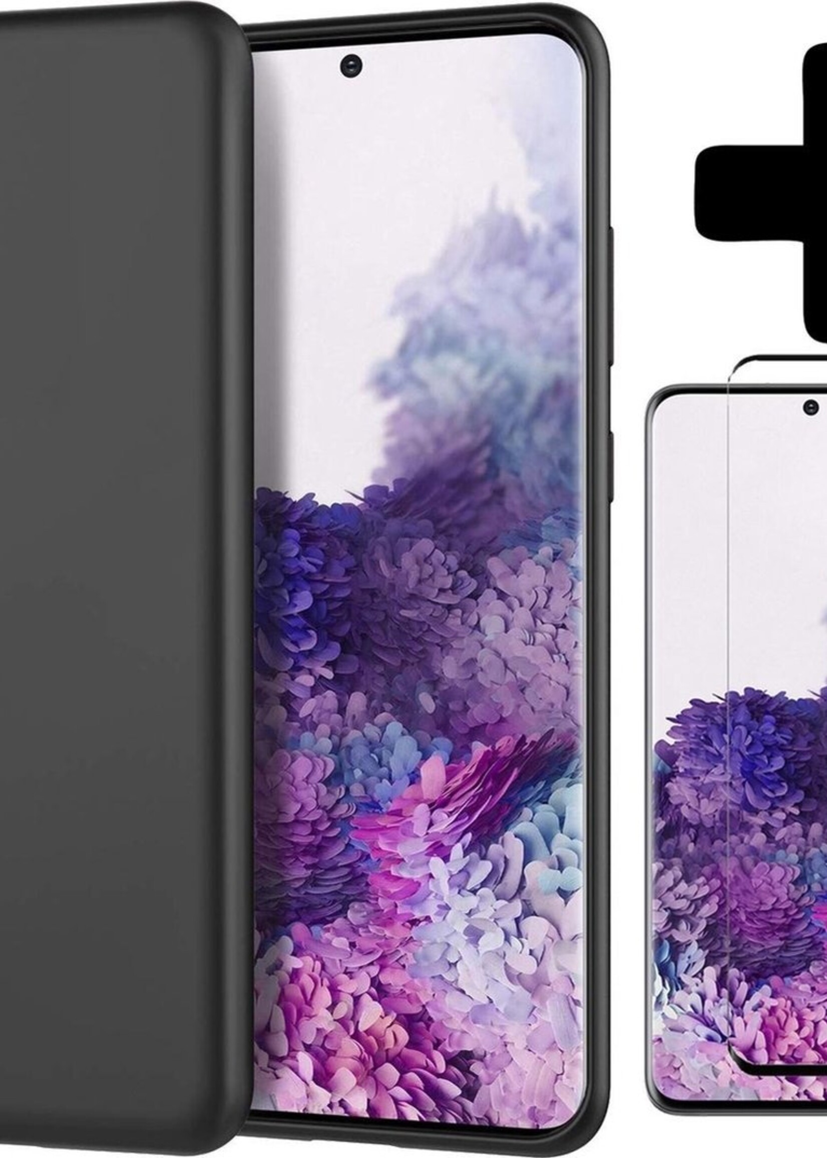 BTH Hoesje Geschikt voor Samsung S20 Plus Hoesje Siliconen Case Hoes Met Screenprotector - Hoes Geschikt voor Samsung Galaxy S20 Plus Hoes Cover Case - Zwart