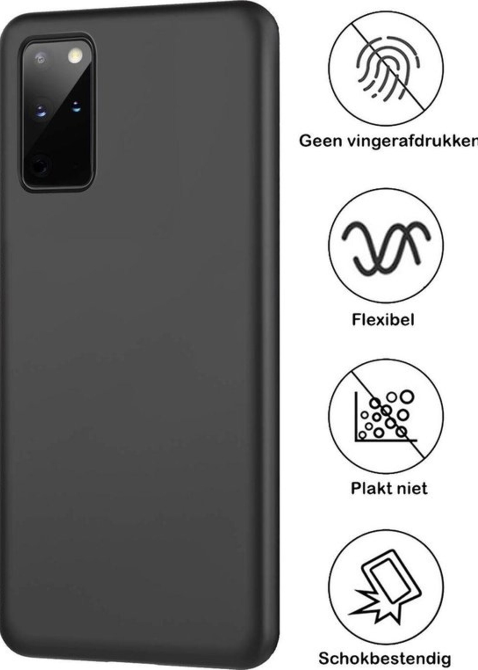 BTH Hoesje Geschikt voor Samsung S20 Plus Hoesje Siliconen Case Hoes Met Screenprotector - Hoes Geschikt voor Samsung Galaxy S20 Plus Hoes Cover Case - Zwart