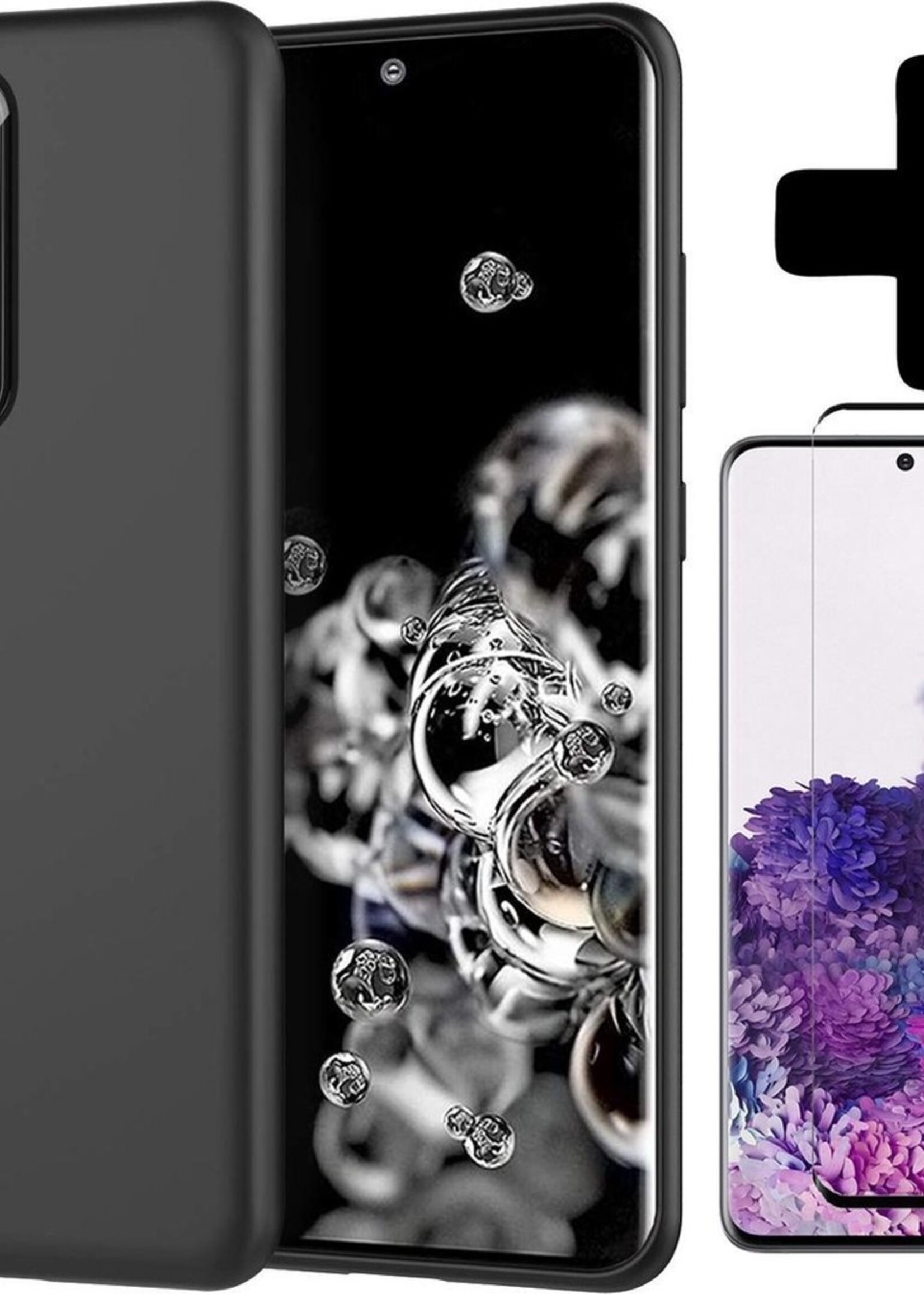 BTH Hoesje Geschikt voor Samsung S20 Ultra Hoesje Siliconen Case Hoes Met Screenprotector - Hoes Geschikt voor Samsung Galaxy S20 Ultra Hoes Cover Case - Zwart