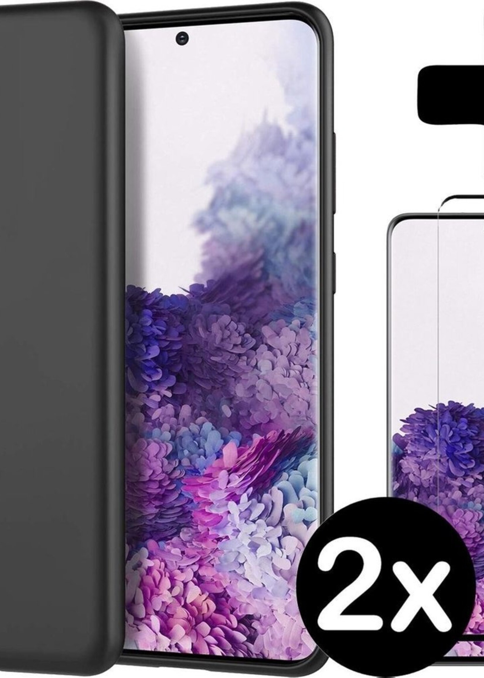 BTH Hoesje Geschikt voor Samsung S20 Hoesje Siliconen Case Hoes Met 2x Screenprotector - Hoes Geschikt voor Samsung Galaxy S20 Hoes Cover Case - Zwart