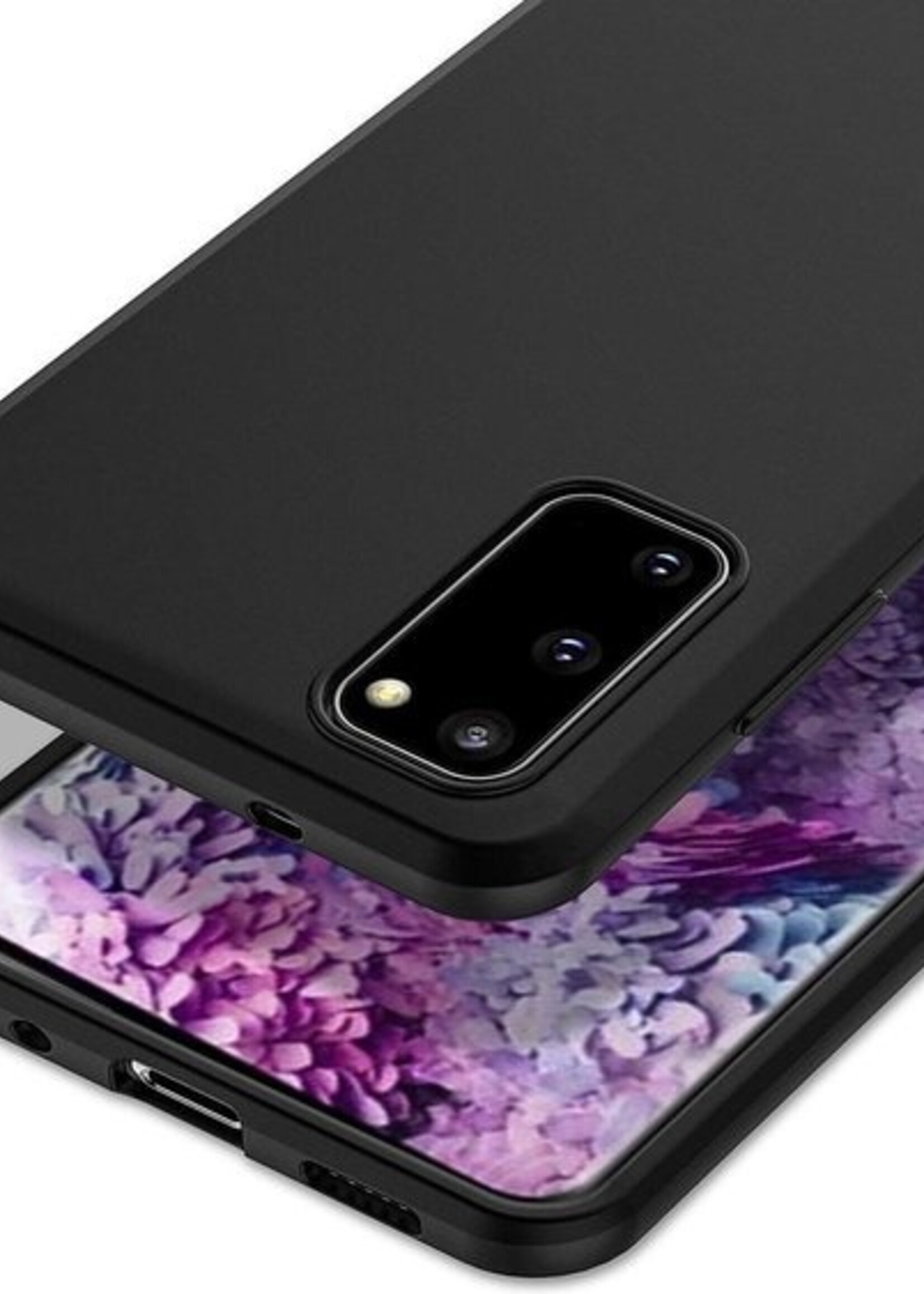 BTH Hoesje Geschikt voor Samsung S20 Hoesje Siliconen Case Hoes Met 2x Screenprotector - Hoes Geschikt voor Samsung Galaxy S20 Hoes Cover Case - Zwart