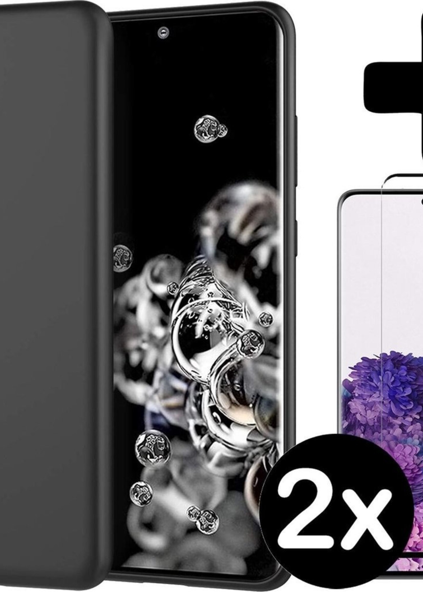 BTH Hoesje Geschikt voor Samsung S20 Ultra Hoesje Siliconen Case Hoes Met 2x Screenprotector - Hoes Geschikt voor Samsung Galaxy S20 Ultra Hoes Cover Case - Zwart