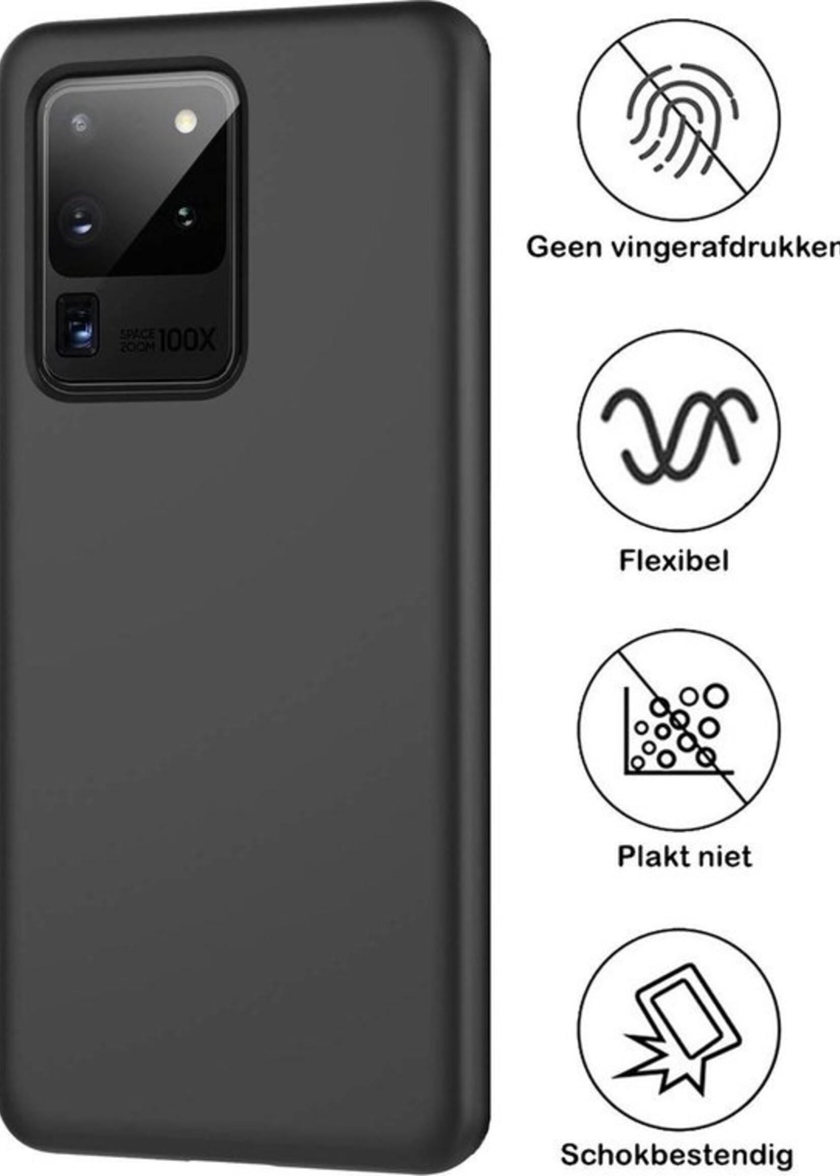 BTH Hoesje Geschikt voor Samsung S20 Ultra Hoesje Siliconen Case Hoes Met 2x Screenprotector - Hoes Geschikt voor Samsung Galaxy S20 Ultra Hoes Cover Case - Zwart