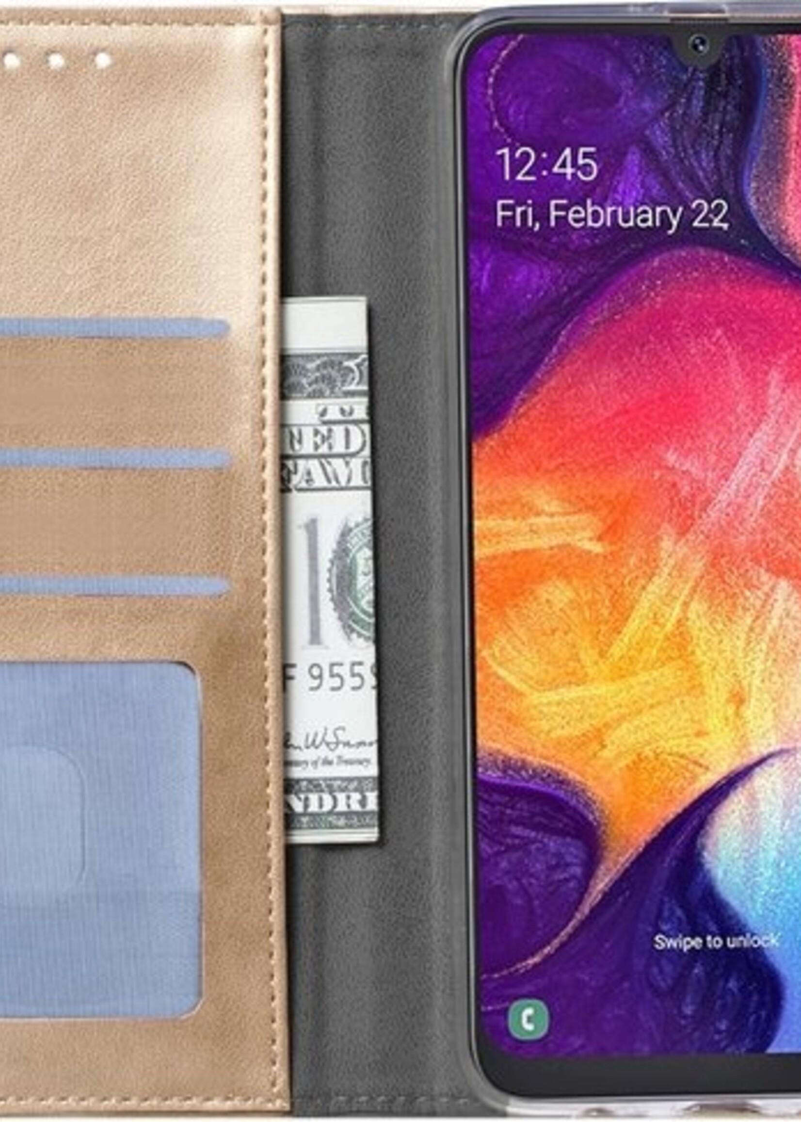 BTH Hoesje Geschikt voor Samsung Galaxy A50 Hoesje Book Case Hoes Portemonnee Cover Walletcase - Hoes Geschikt voor Samsung A50 Hoes Bookcase Hoesje - Goud