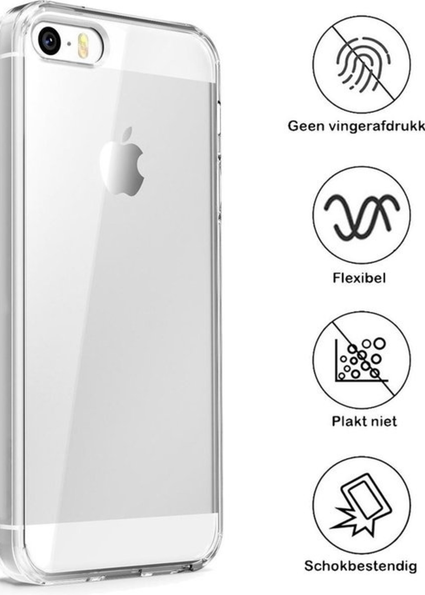 BTH Hoesje Geschikt voor iPhone 5 Hoesje Siliconen Case Hoes - Hoes Geschikt voor iPhone 5 Hoes Cover Case - Transparant