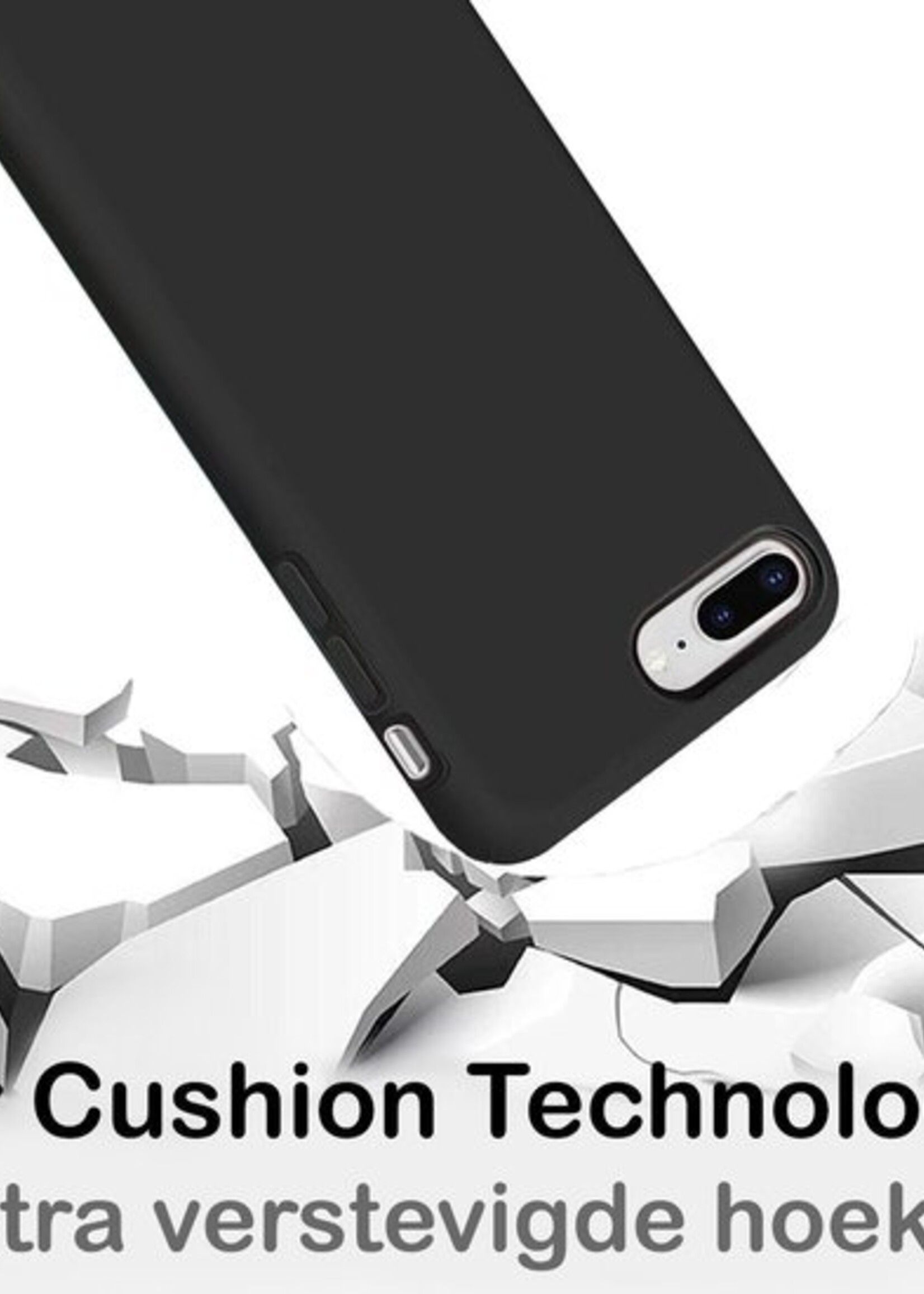 BTH Hoesje Geschikt voor iPhone 8 Plus Hoesje Siliconen Case Hoes - Hoes Geschikt voor iPhone 8 Plus Hoes Cover Case - Zwart