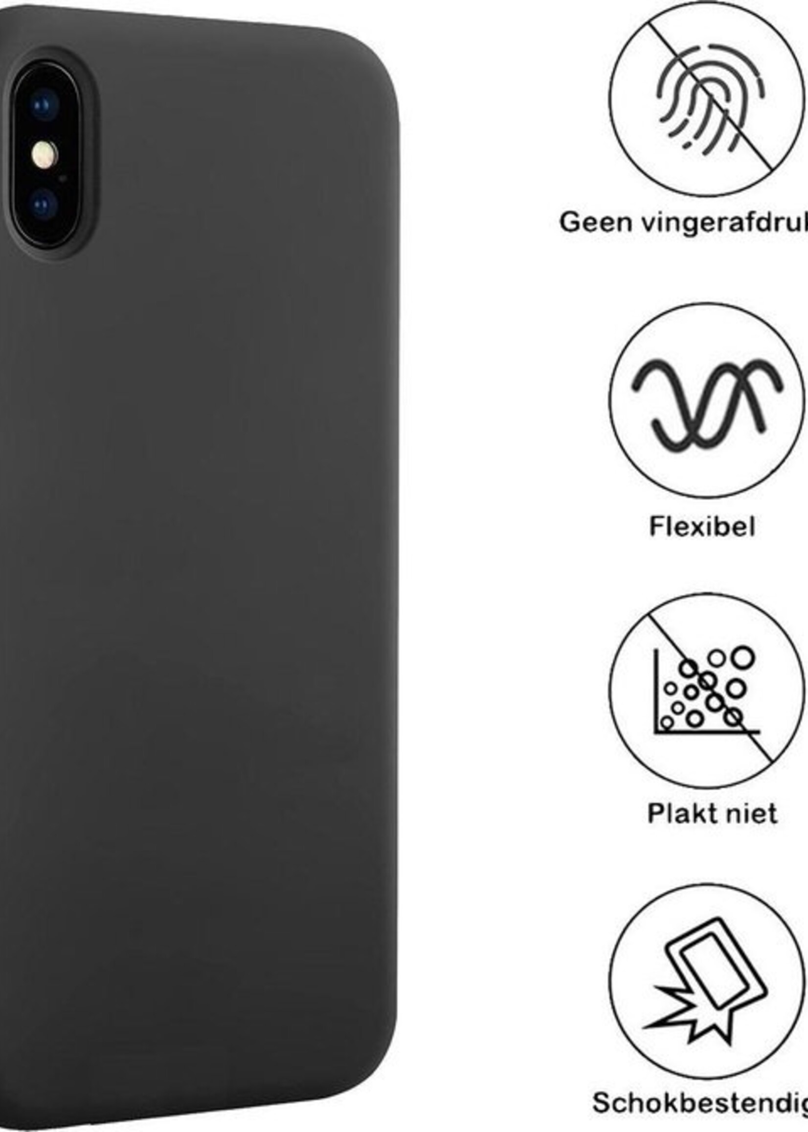 BTH Hoesje Geschikt voor iPhone X Hoesje Siliconen Case Hoes - Hoes Geschikt voor iPhone X Hoes Cover Case - Zwart