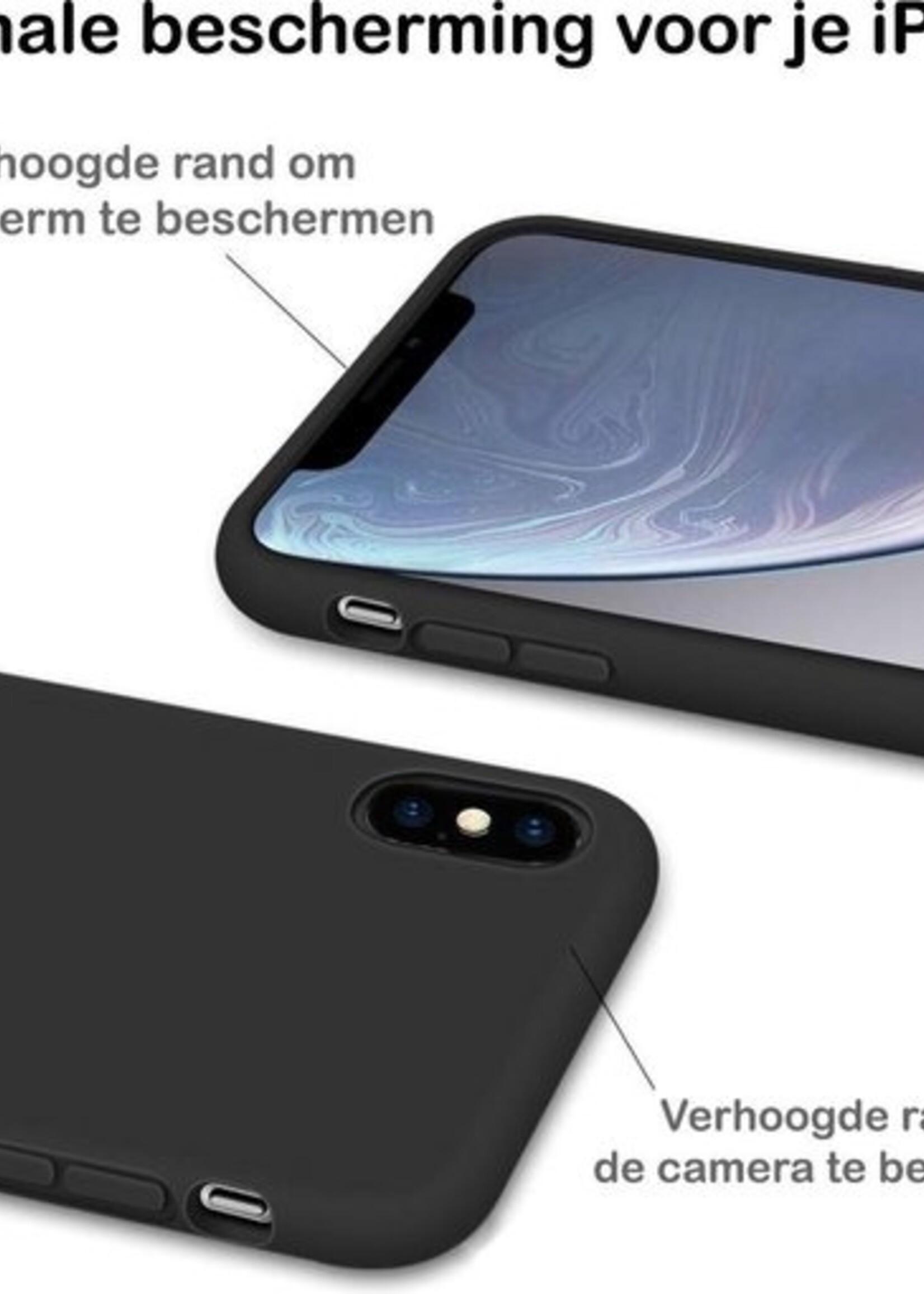 BTH Hoesje Geschikt voor iPhone X Hoesje Siliconen Case Hoes - Hoes Geschikt voor iPhone X Hoes Cover Case - Zwart