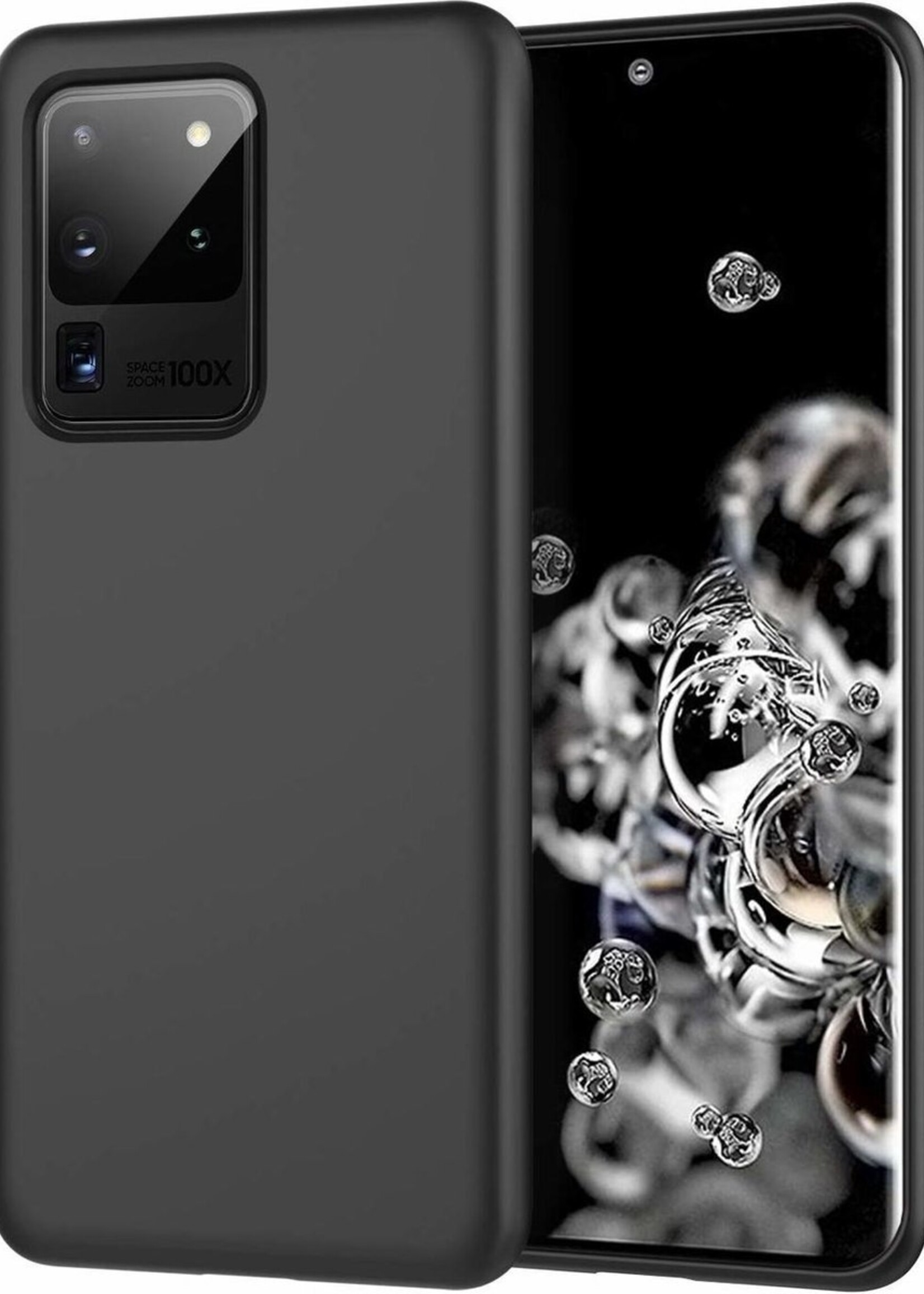 BTH Hoesje Geschikt voor Samsung S20 Ultra Hoesje Siliconen Case Hoes - Hoes Geschikt voor Samsung Galaxy S20 Ultra Hoes Cover Case - Zwart