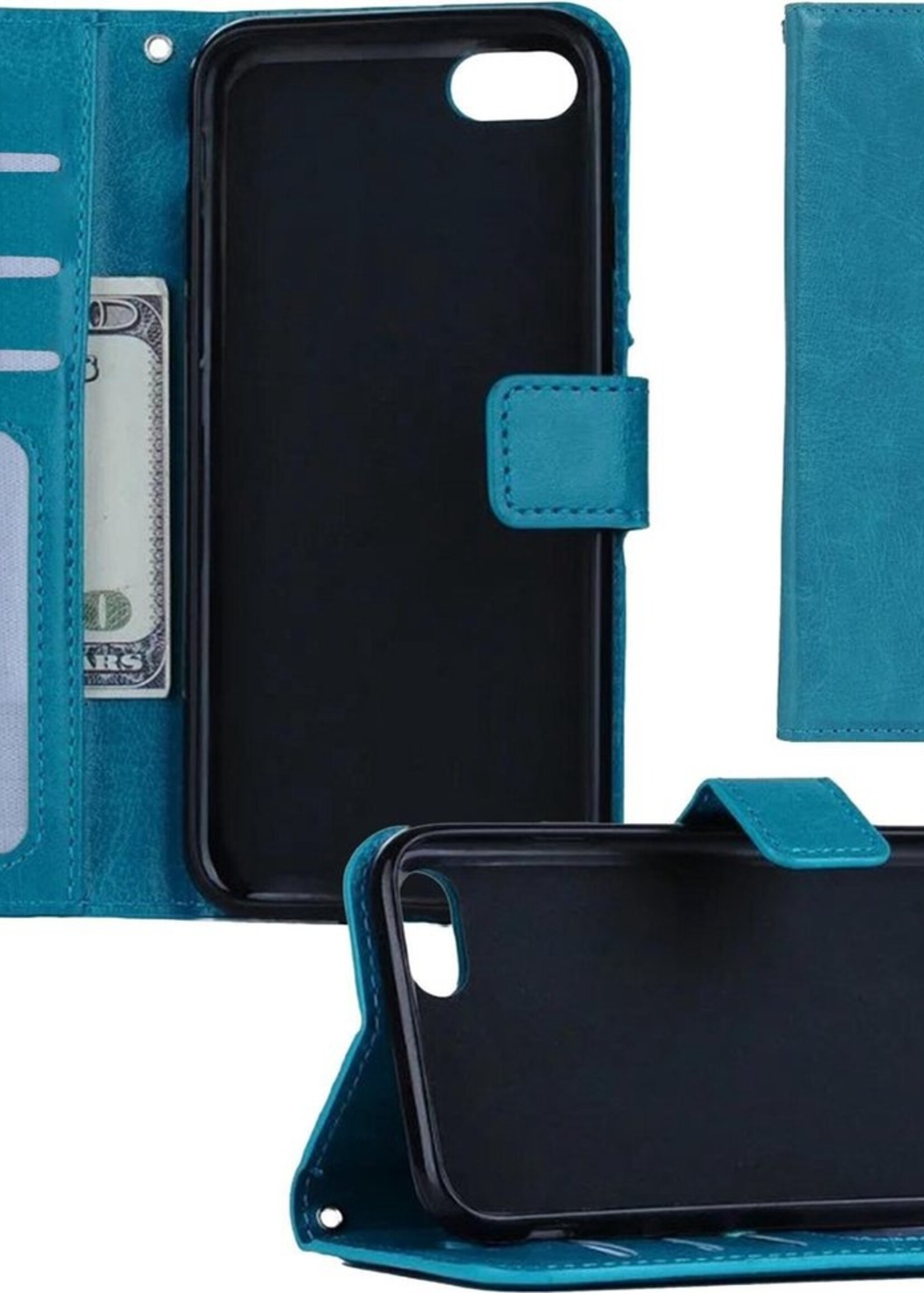 BTH Hoesje Geschikt voor iPhone 8 Hoesje Book Case Hoes Portemonnee Cover Walletcase - Hoes Geschikt voor iPhone 8 Hoes Bookcase Hoesje - Turquoise