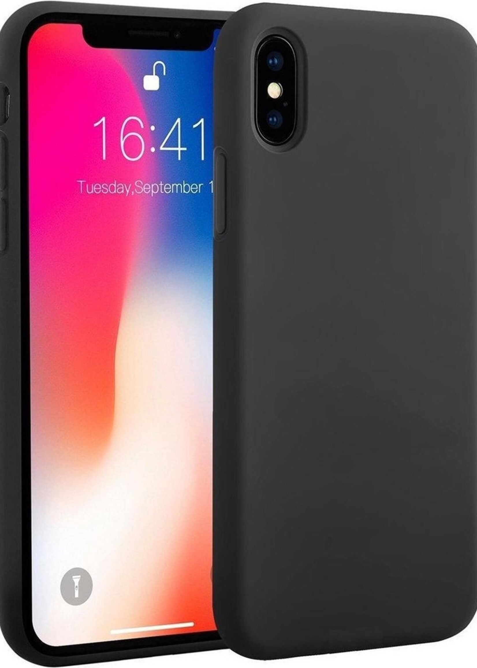 BTH Hoesje Geschikt voor iPhone X Hoesje Siliconen Case Hoes - Hoes Geschikt voor iPhone X Hoes Cover Case - Zwart