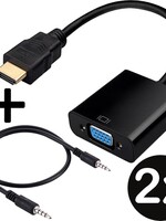 BTH BTH HDMI Male naar VGA female Adapter Converter met 3.5mm audiokabel - Zwart - 2 PACK