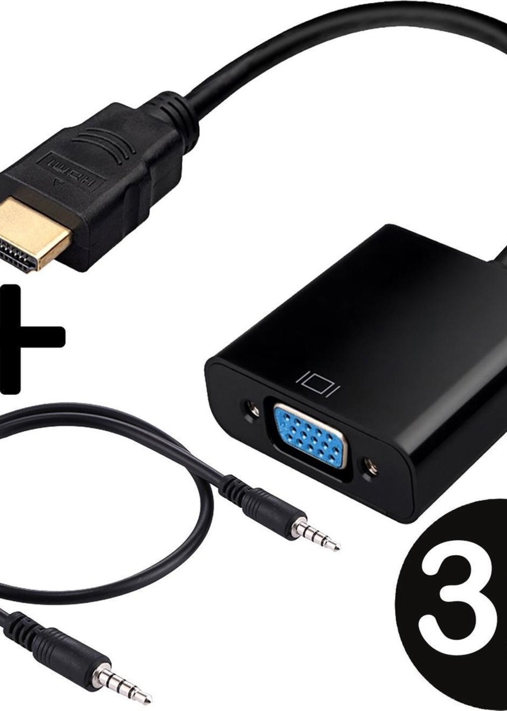 BTH HDMI naar VGA Adapter Kabel Converter 1080p HD Met Audiokabel - Zwart - 3 PACK