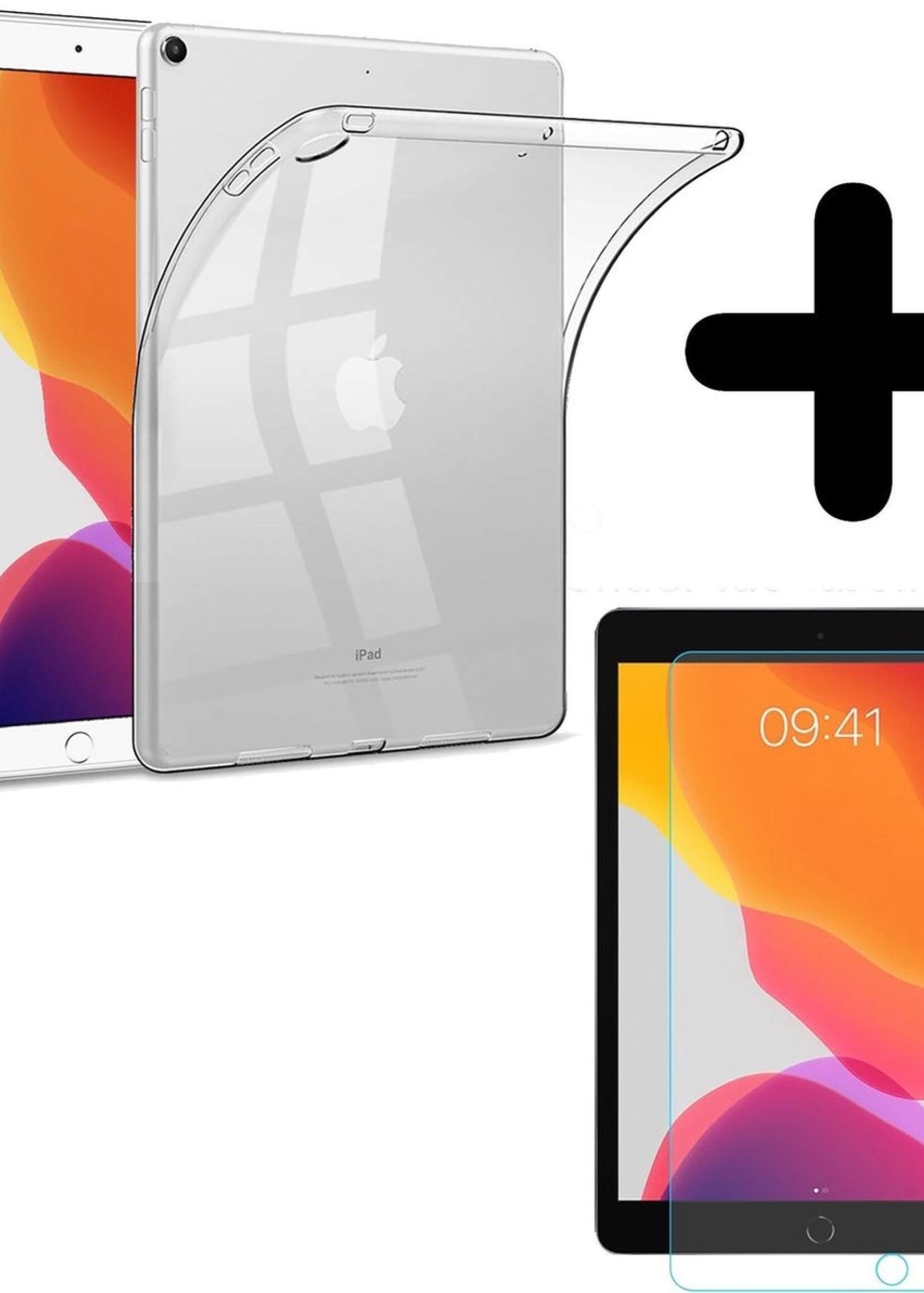 BTH Hoes Geschikt voor iPad 10.2 2019 Hoesje Siliconen Case Hoes Back Cover Met Screenprotector - Transparant