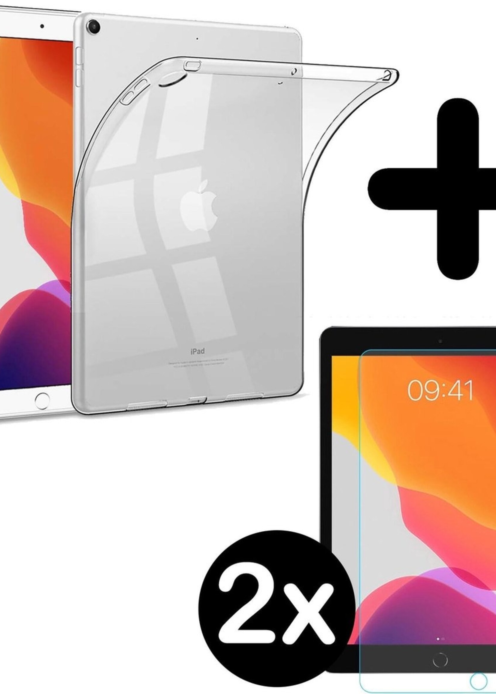 BTH Hoes Geschikt voor iPad 10.2 2019 Hoesje Siliconen Case Hoes Back Cover Met 2x Screenprotector - Transparant